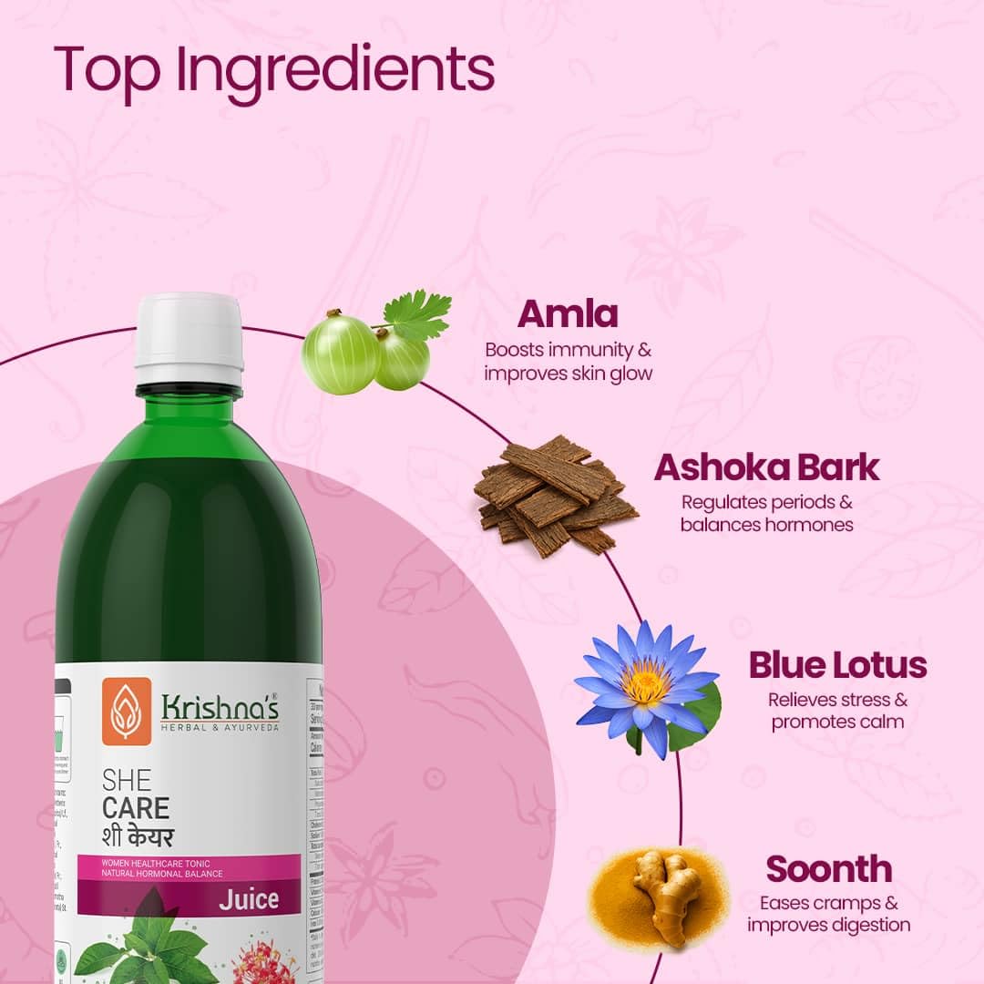 KRISHNA'S HERBAL & AYURVEDA She Care Juice 1000ml, Herbal Supplement for Hormonal Balance, PCOS, PCOD, Period Pain Relief, Hair and Skin Health – view 4