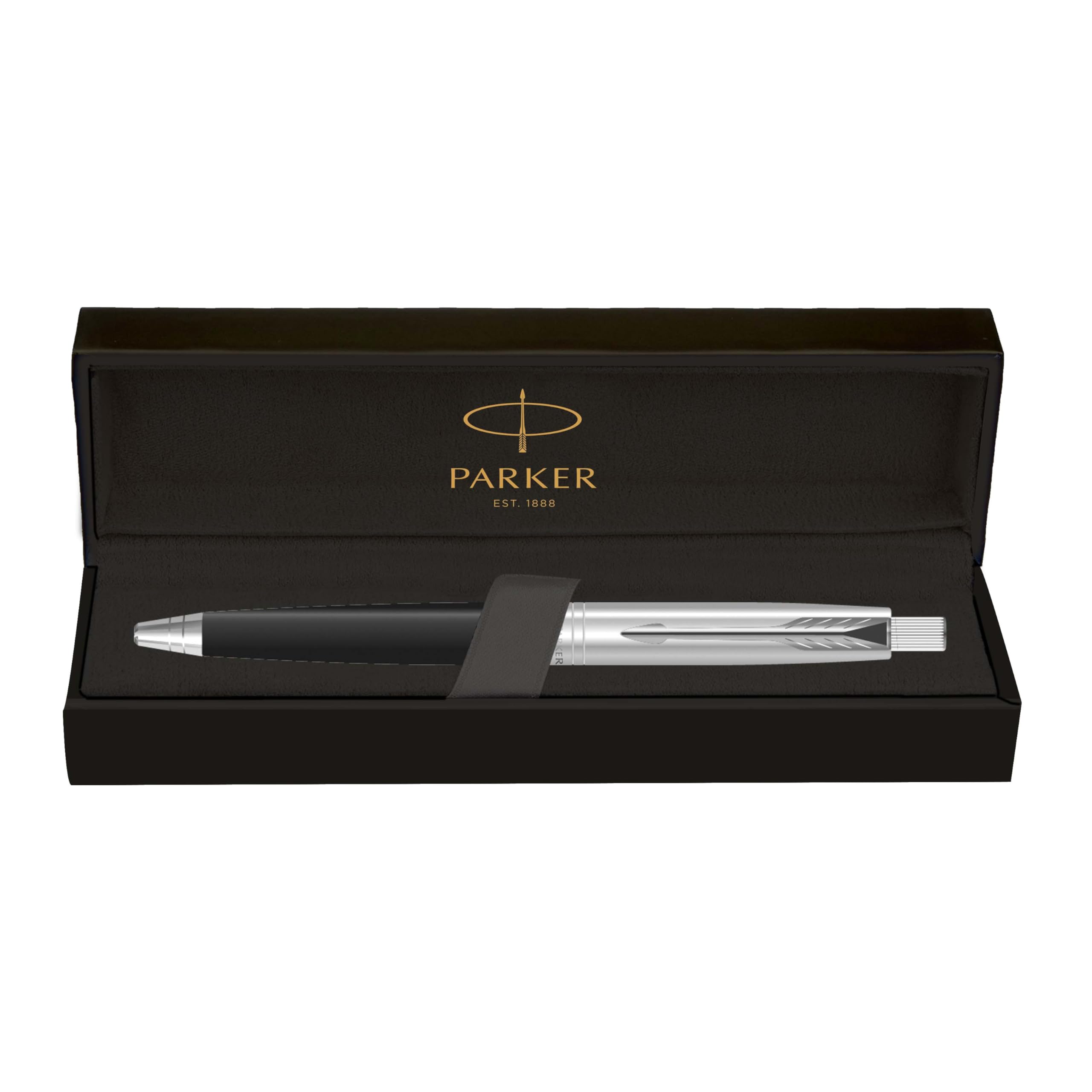 Parker Aster black ball pen with chrome trim detail