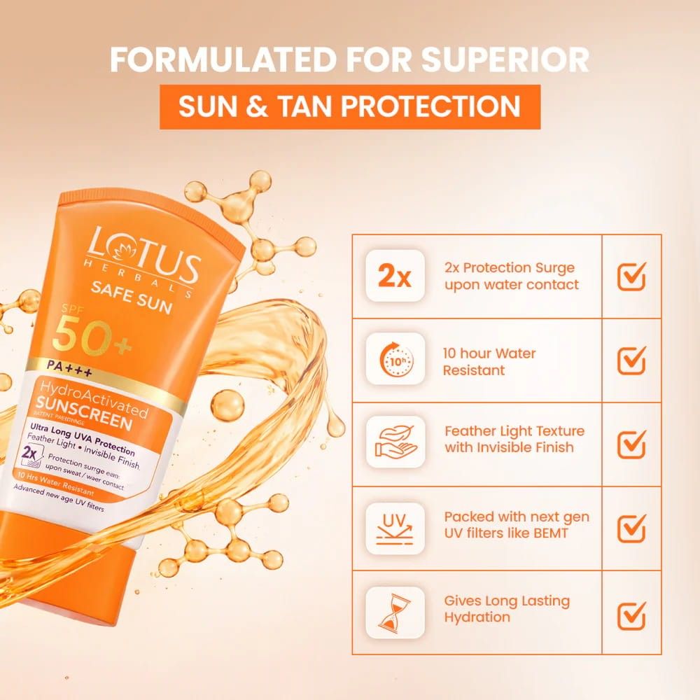 Lotus Herbals Safe Sun HydroActivated Sunscreen SPF 50+ PA+++ 50ml – view 4