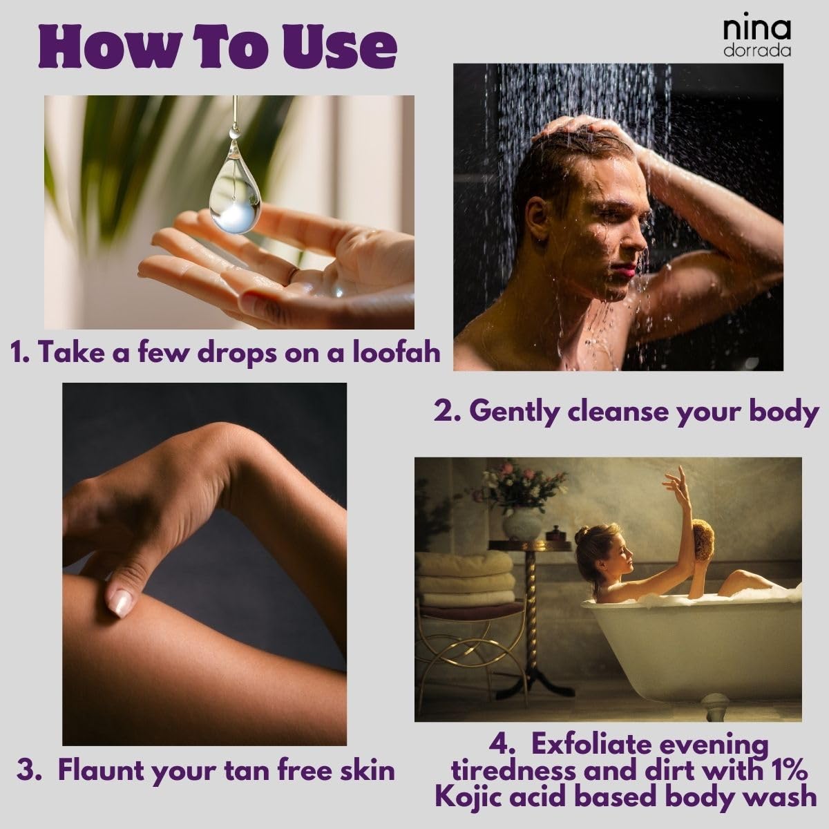 nina dorada De-Tan 1% Kojic Acid Body Wash with Turmeric and Saffron – view 4