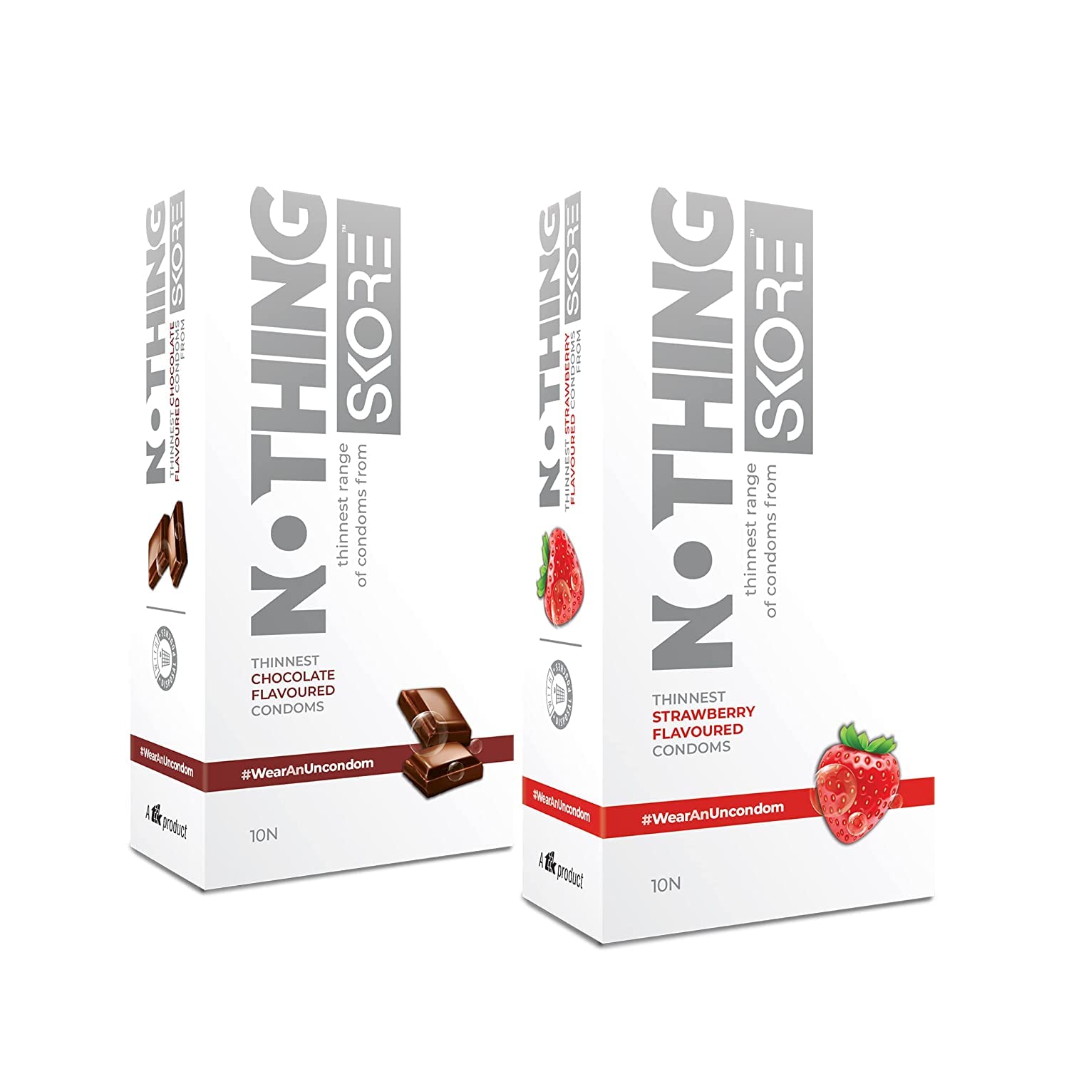 Skore Nothing Thinnest Pleasure Condoms | Flavored Chocolate & Strawberry | With Disposal Pouches| Pack of 2 | 10's each