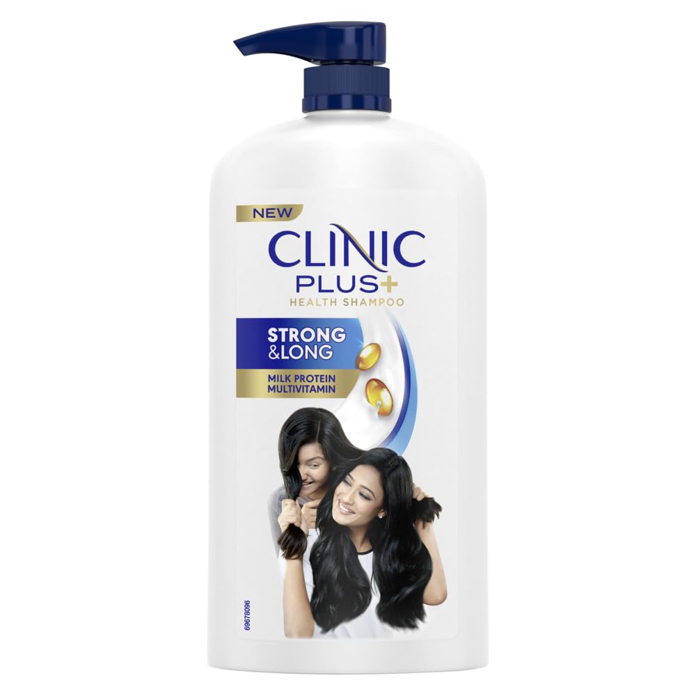 Front view of Clinic Plus Strong and Long shampoo 1 litre bottle