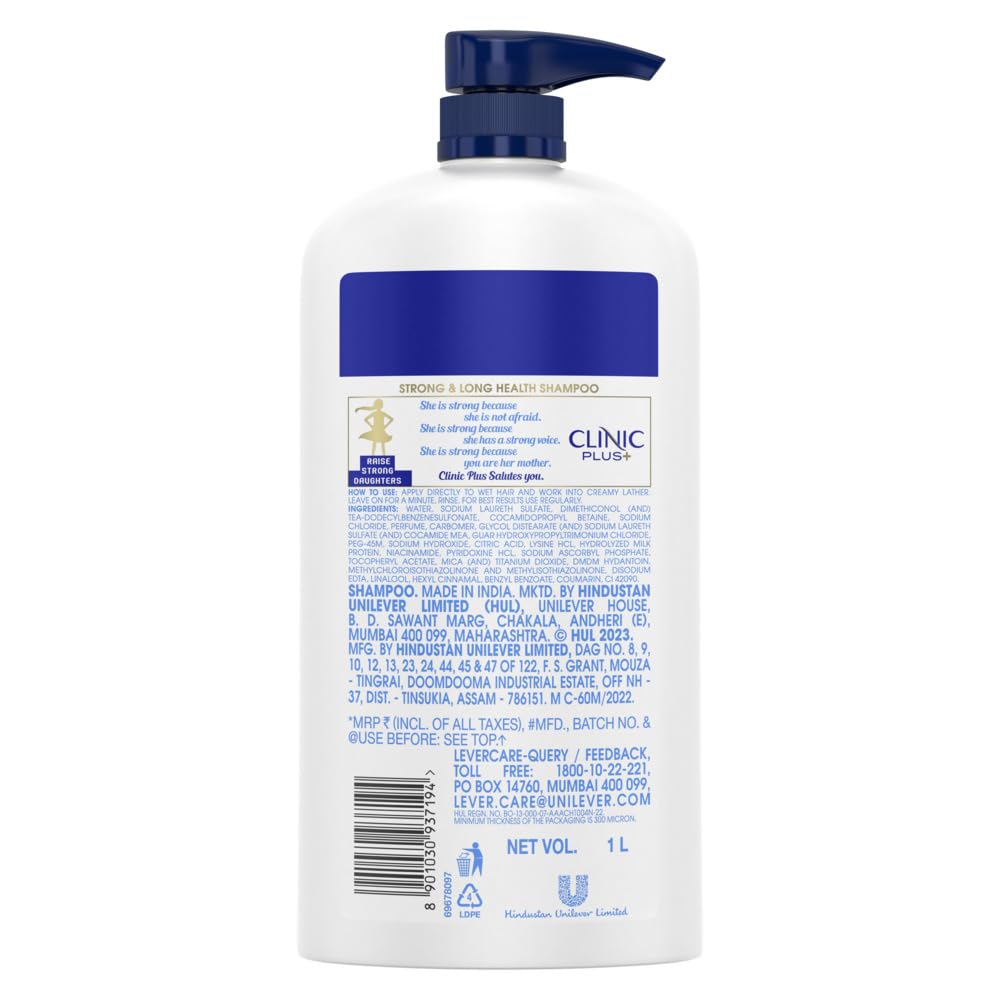 Clinic Plus Strong & Long, Strengthening Shampoo, 1L, for Healthy & Long Hair, with Milk Proteins & Multivitamins – view 2