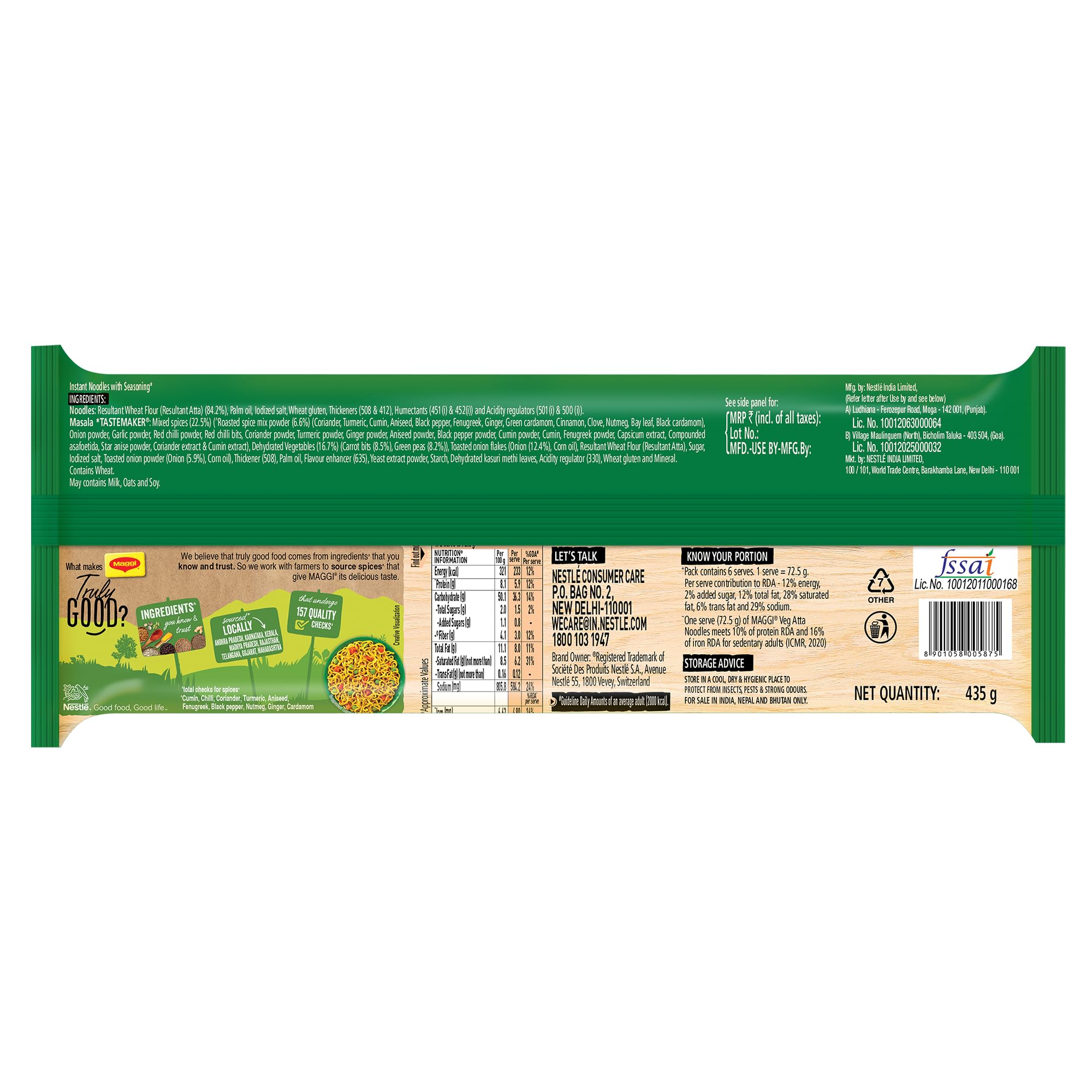 MAGGI Nutri-Licious Veg Atta Masala Noodles, Instant Noodles With 20 Spices & Herbs, Source Of Fibre & Iron, Atta Noodles With Appetizing Aroma & Delicious Taste, 435 Grams – view 2