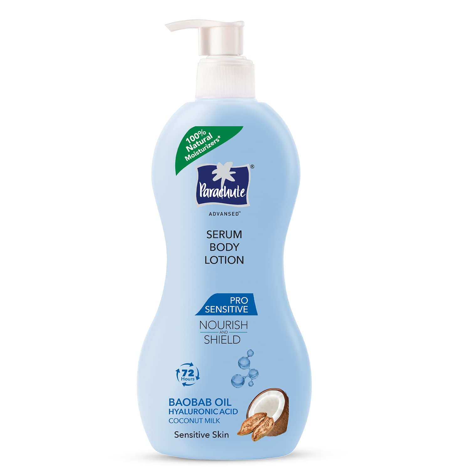 Parachute Advansed Pro Sensitive body lotion bottle with coconut formula