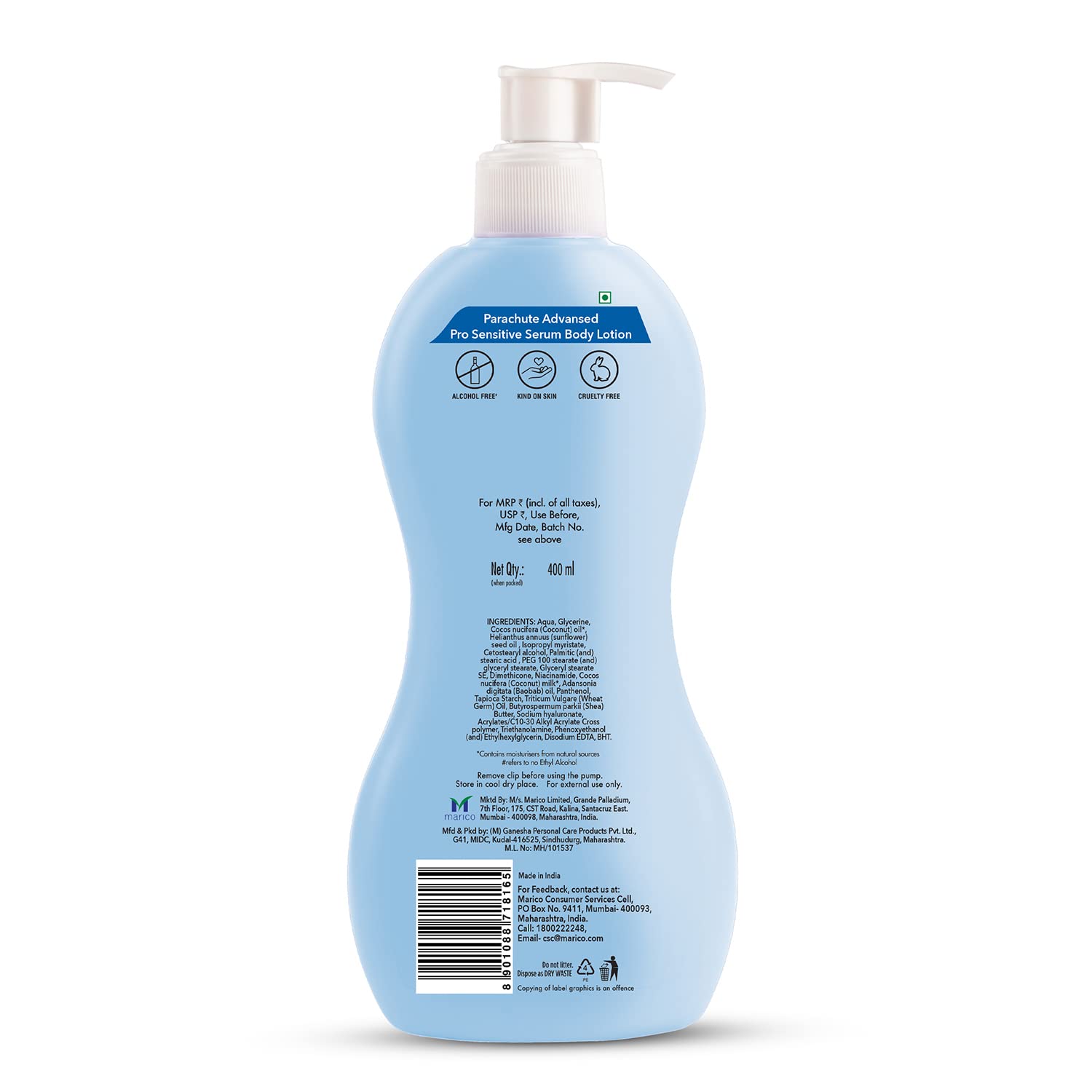 Parachute Advansed Body Lotion for Women, Pro Sensitive Serum, Coconut Milk, Hyaluronic Acid, 100% Natural, for Sensitive Skin, 400ml – view 8