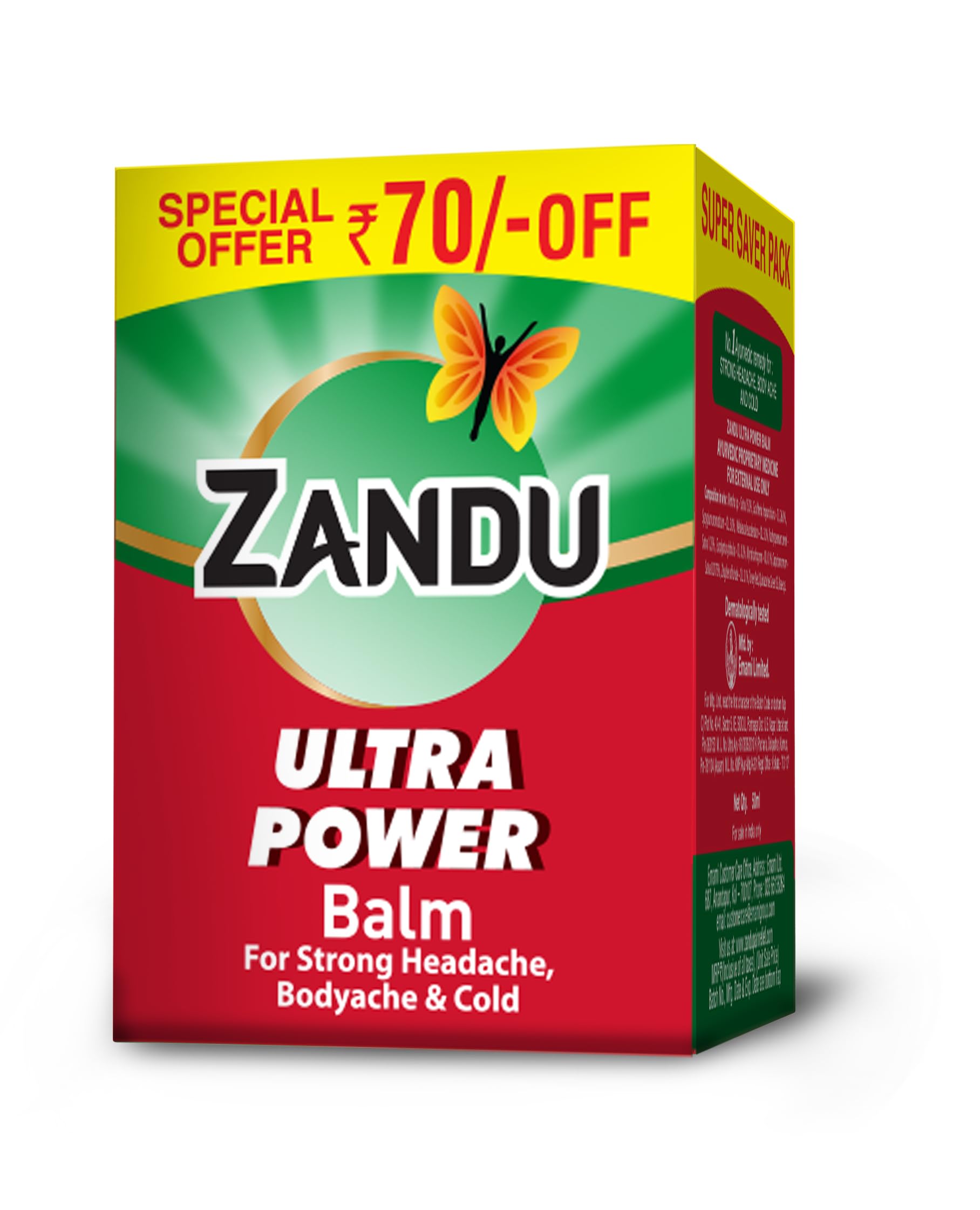 Red jar of Zandu Ultra Power Balm for headache and bodyache