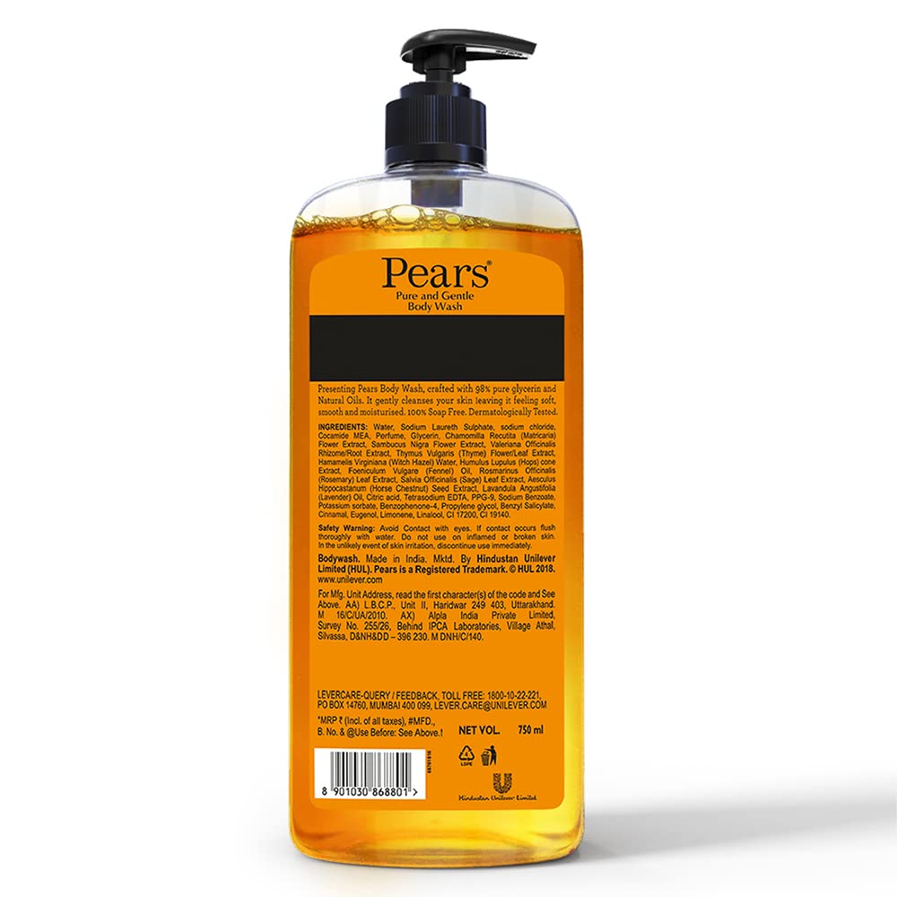 Pears Pure and Gentle Body Wash 750 ml, 98% Pure Glycerin, Liquid Shower Gel crafted with Natural Oils for Glowing Skin, Paraben Free & 100% Soap Free, For Soft, Smooth & Moisturised Skin – view 5