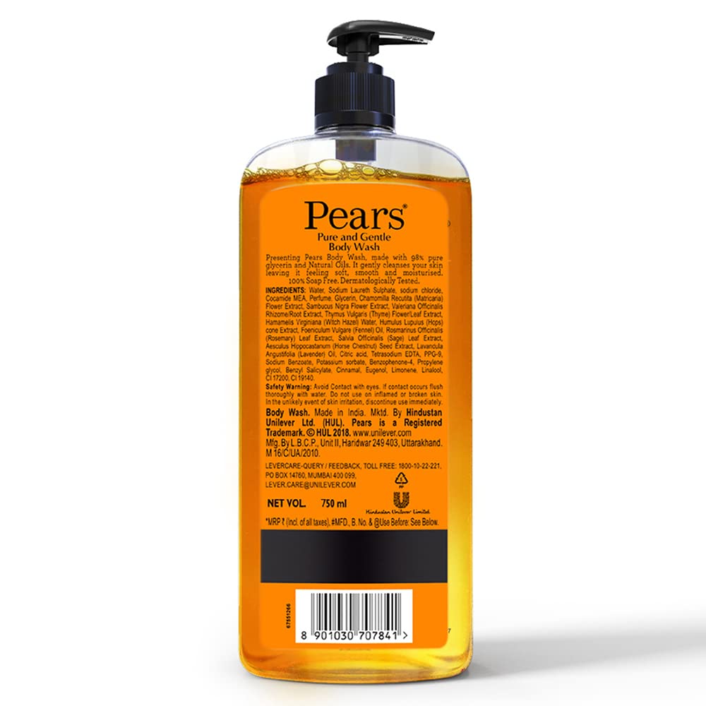 Pears Pure and Gentle Body Wash 750 ml, 98% Pure Glycerin, Liquid Shower Gel crafted with Natural Oils for Glowing Skin, Paraben Free & 100% Soap Free, For Soft, Smooth & Moisturised Skin – view 6