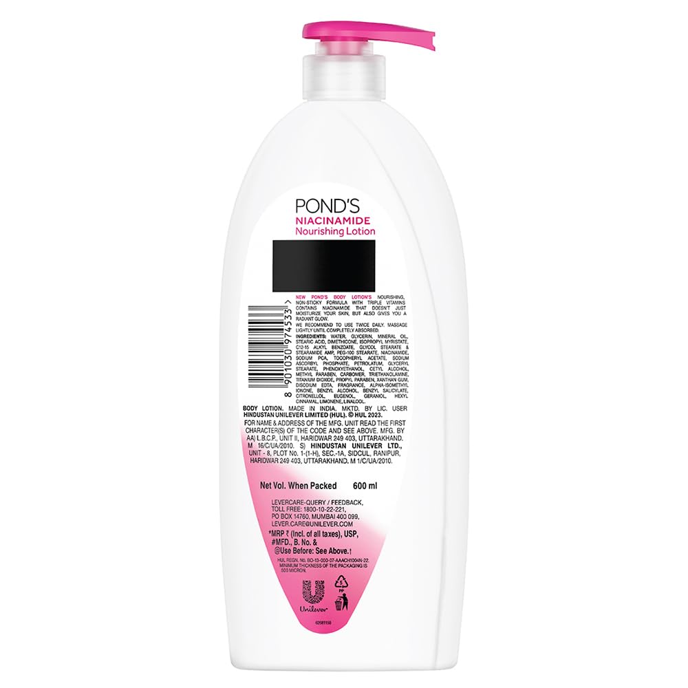 POND'S Moisturizing Body Lotion, 600ml, for silky soft, smooth, radiant skin, with Niacinamide, 3X Moisturization, Lightweight, Non-Sticky, Quick Absorbing – view 2