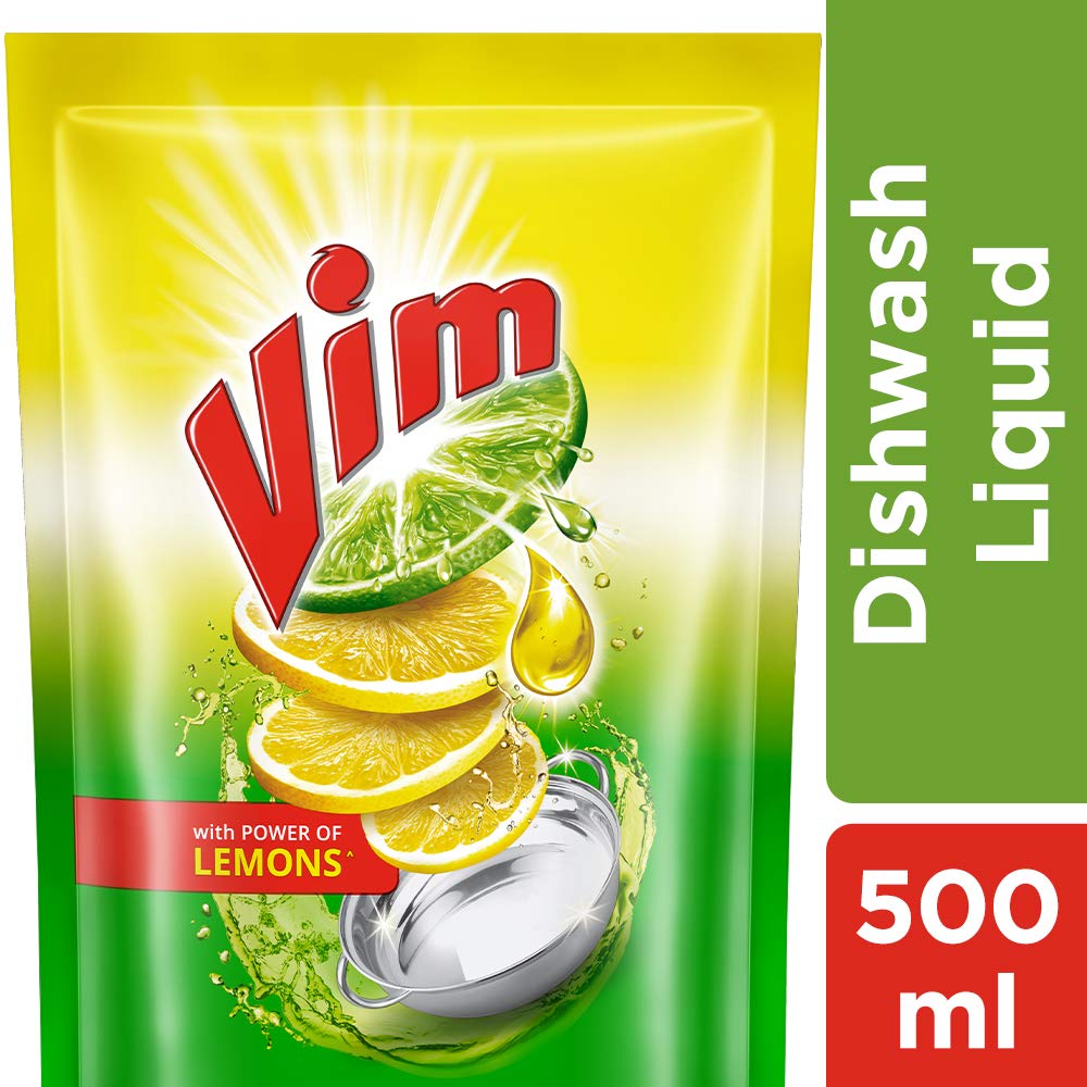 Vim Dishwash Liquid Gel Lemon, With Lemon Fragrance, Leaves No Residue, Grease Cleaner For All Utensils, 500 ml Refill Pouch – view 2