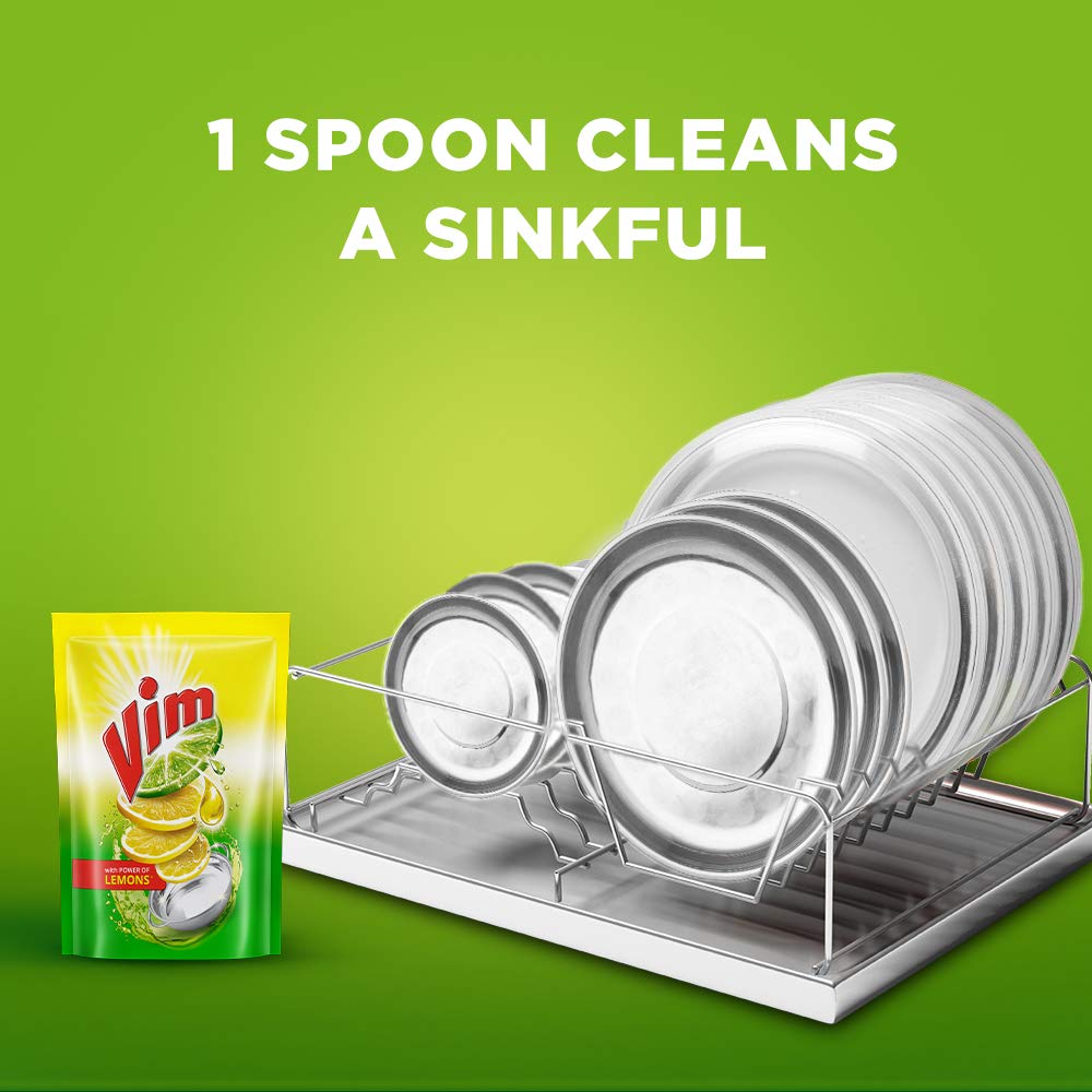Vim Dishwash Liquid Gel Lemon, With Lemon Fragrance, Leaves No Residue, Grease Cleaner For All Utensils, 500 ml Refill Pouch – view 6