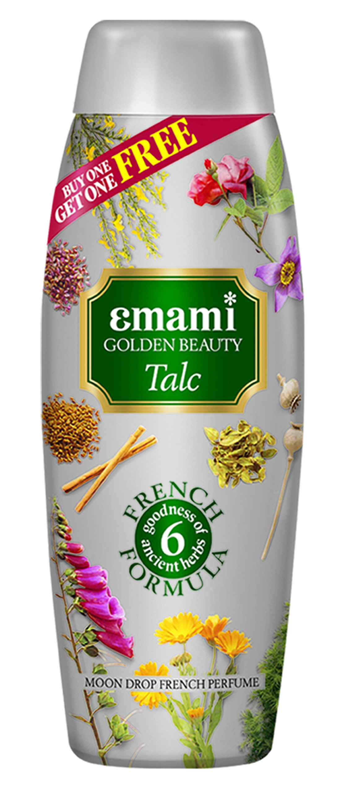 Golden Beauty Emami Moon Drop Talc packaging shown from front
