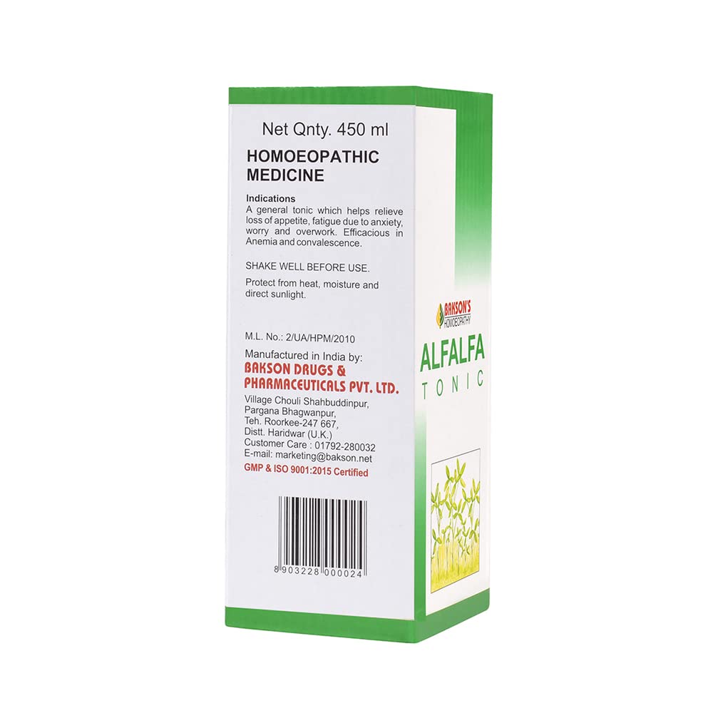 Dr. Bakshi's BAKSON'S HOMOEOPATHY Alfalfa Tonic Syrup (450ml) – view 3