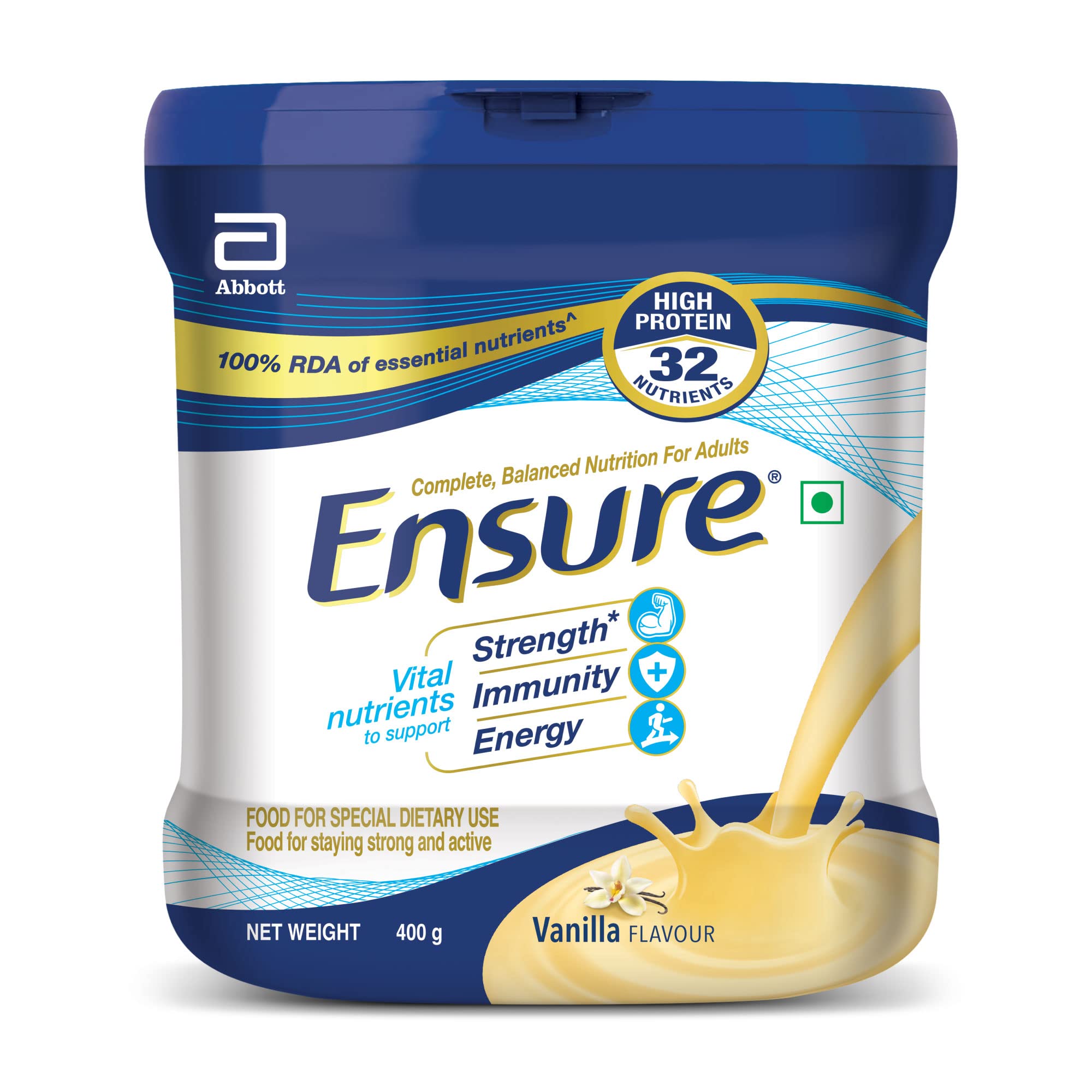 Ensure No 1 Nutritional Supplement Drink in the world 32 nutrients High Protein,Calcium,Vit D, Vanilla 400g/375g, Wt may vary – view 1
