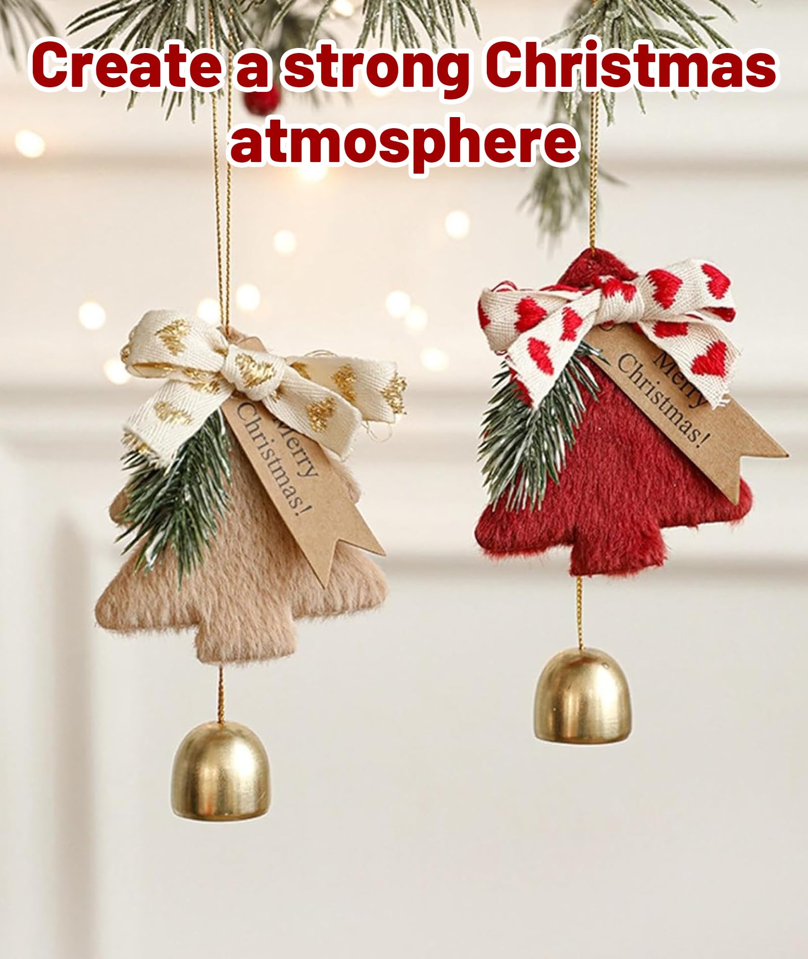 2Pcs Christmas Decorations, Christmas Bells, Red & Khaki Christmas Tree Decoration Items, Holiday Season Accessories, Festive Home Decor – view 2