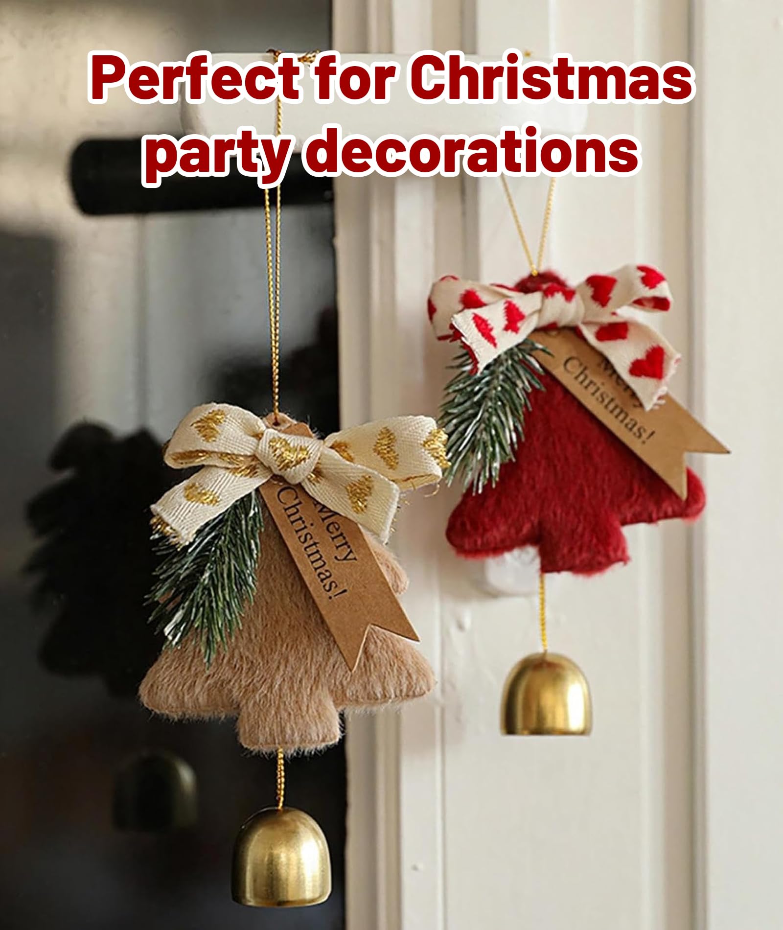 2Pcs Christmas Decorations, Christmas Bells, Red & Khaki Christmas Tree Decoration Items, Holiday Season Accessories, Festive Home Decor – view 3