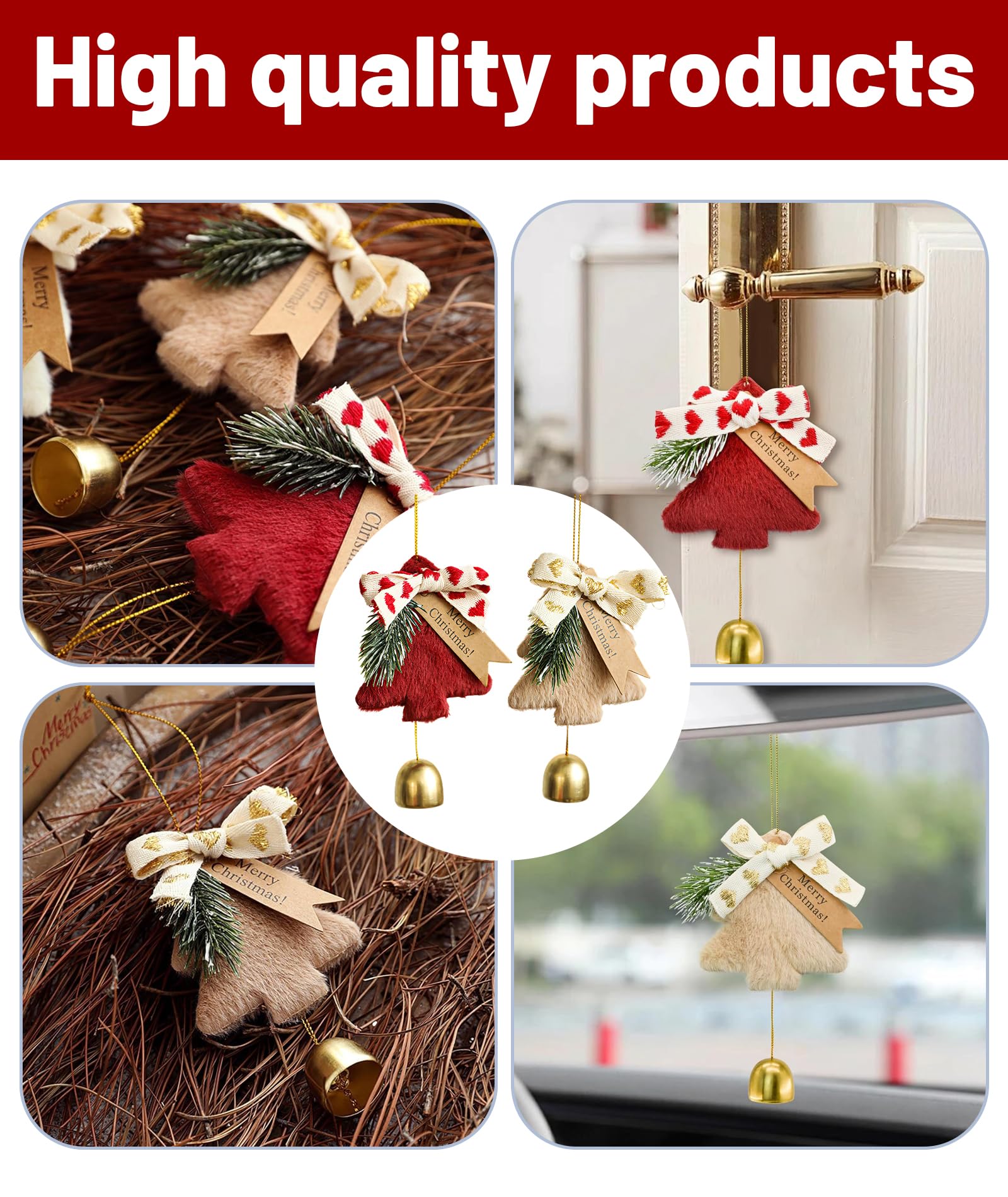 2Pcs Christmas Decorations, Christmas Bells, Red & Khaki Christmas Tree Decoration Items, Holiday Season Accessories, Festive Home Decor – view 5