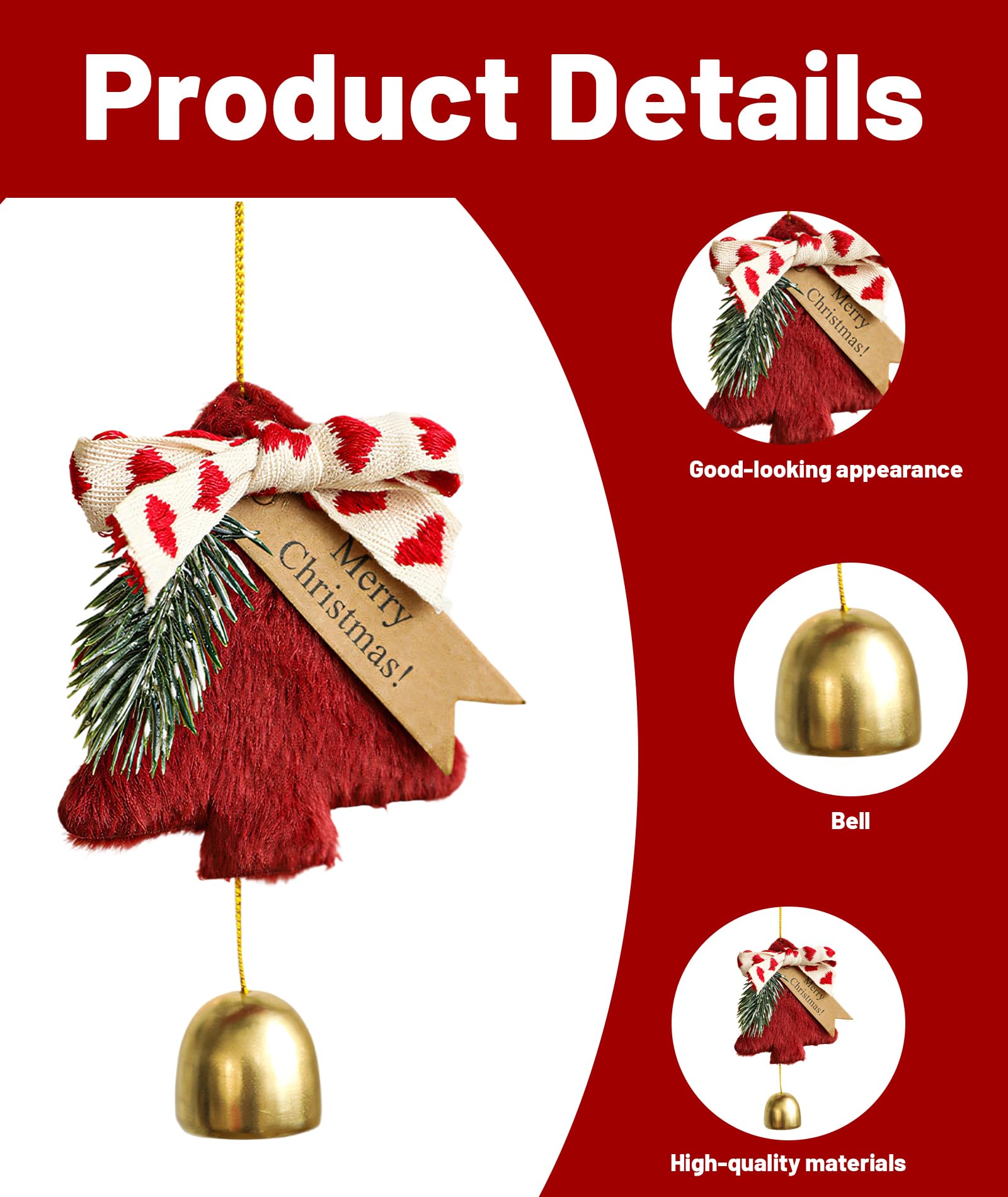 2Pcs Christmas Decorations, Christmas Bells, Red & Khaki Christmas Tree Decoration Items, Holiday Season Accessories, Festive Home Decor – view 6