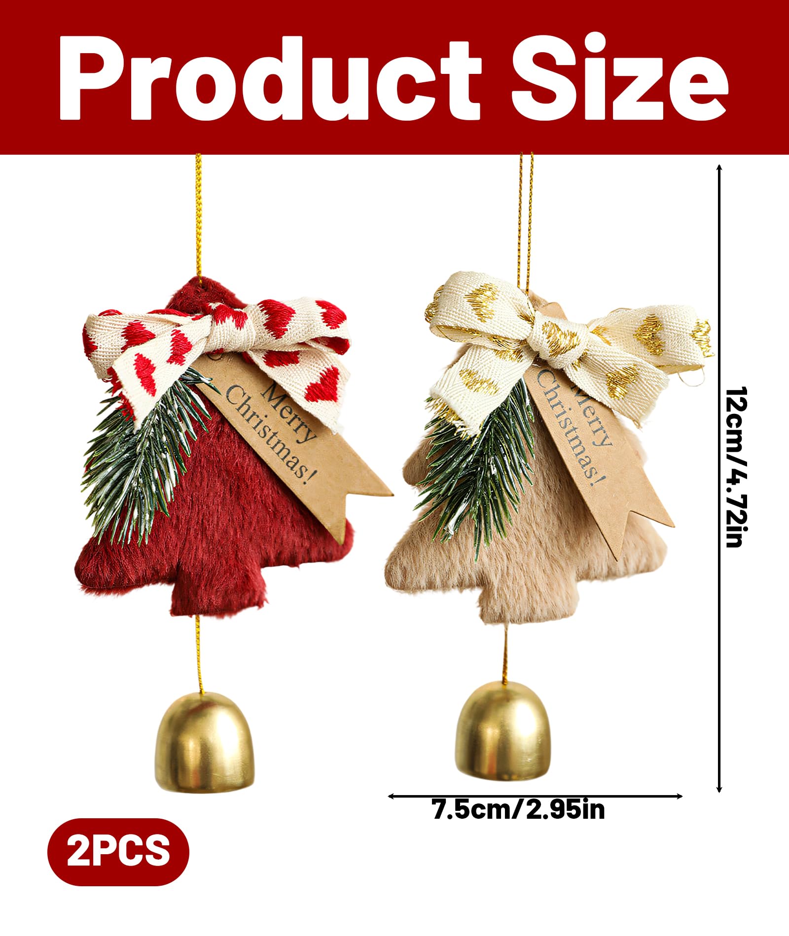 2Pcs Christmas Decorations, Christmas Bells, Red & Khaki Christmas Tree Decoration Items, Holiday Season Accessories, Festive Home Decor – view 7