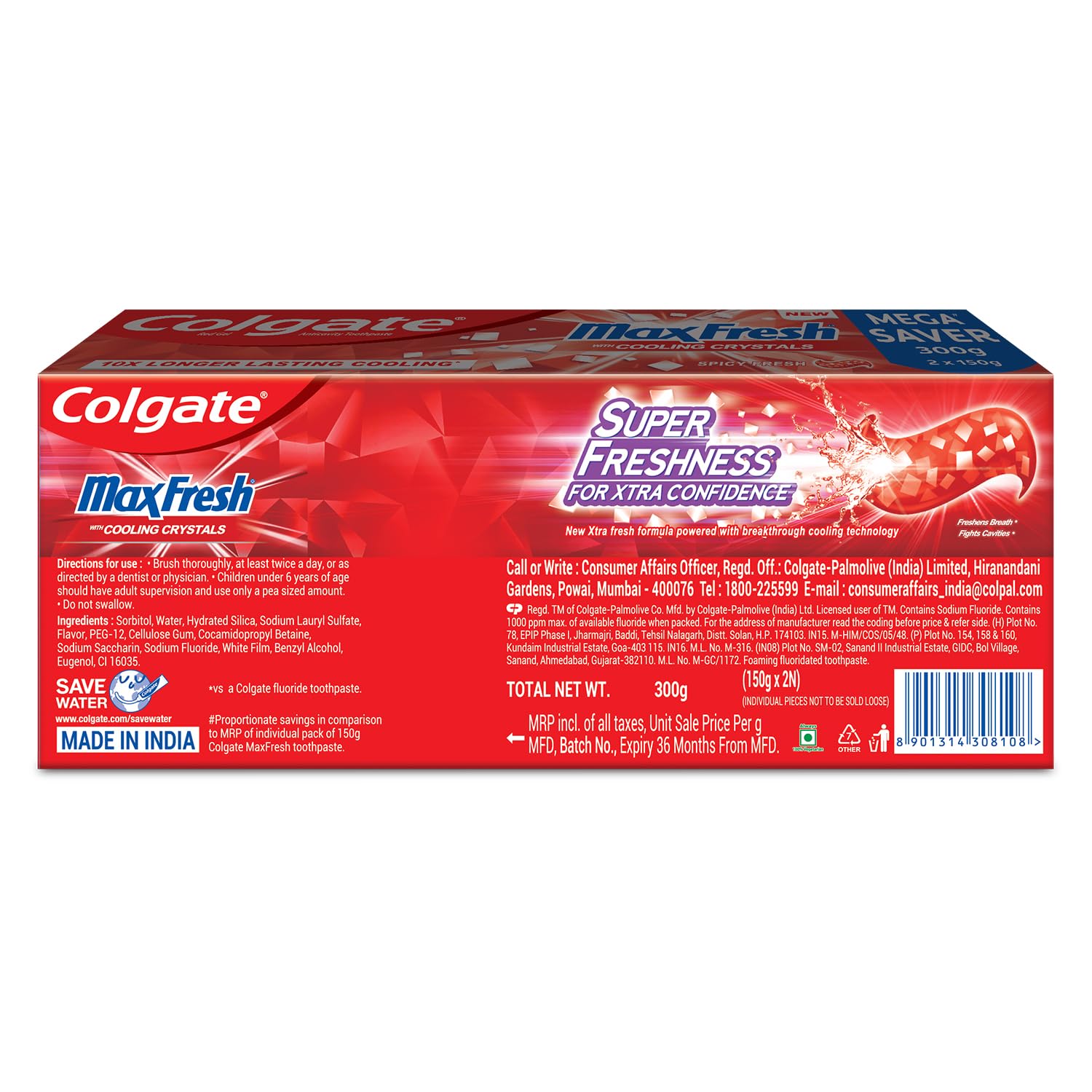 Colgate MaxFresh Toothpaste, Red Gel Paste with Menthol for Super Fresh Breath, 300g, 150g X 2 (Spicy Fresh) – view 7