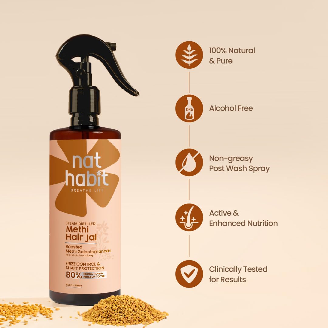 Nat Habit Methi Hair Jal Post-Wash Serum Spray for 80% Frizz Reduction up to 72H, Hair Protection & Smoothening with Roasted Methi, Mulethi & Pro-Vitamin B5 – view 5