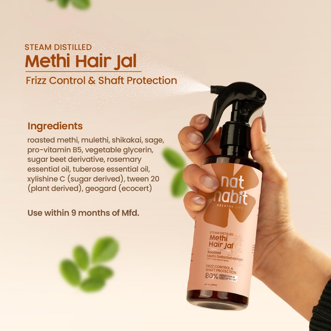 Nat Habit Methi Hair Jal Post-Wash Serum Spray for 80% Frizz Reduction up to 72H, Hair Protection & Smoothening with Roasted Methi, Mulethi & Pro-Vitamin B5 – view 8
