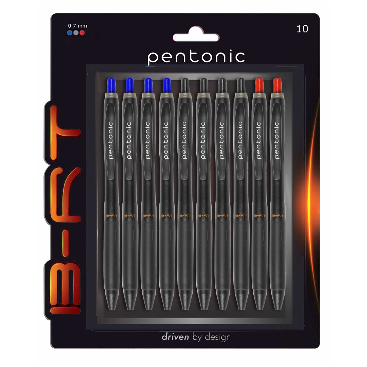Pentonic B-RT retractable ball pen blister pack with assorted inks