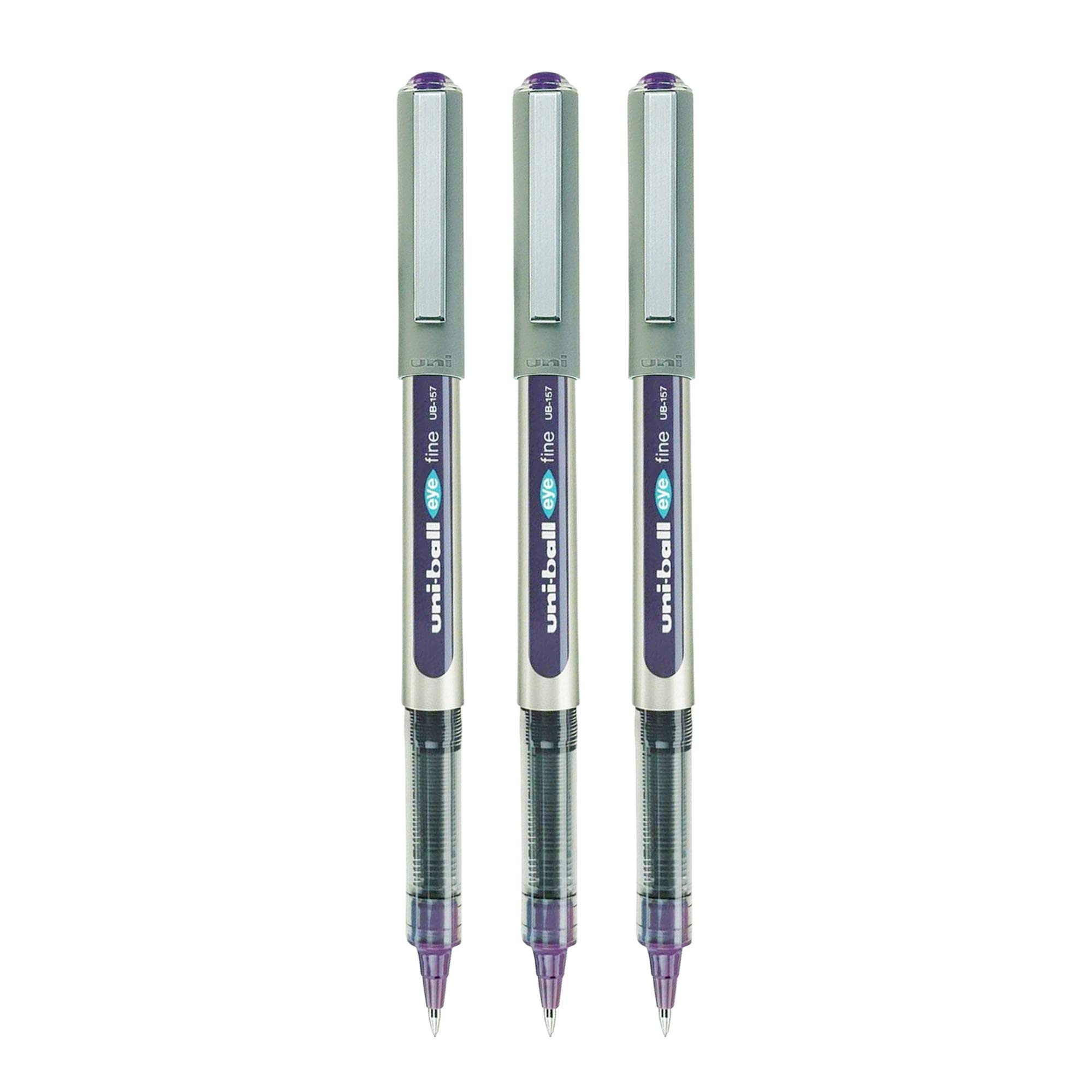 UNI-BALL Eye UB157 0.7mm Roller Ball Pen | Violet Ink, Pack of 3