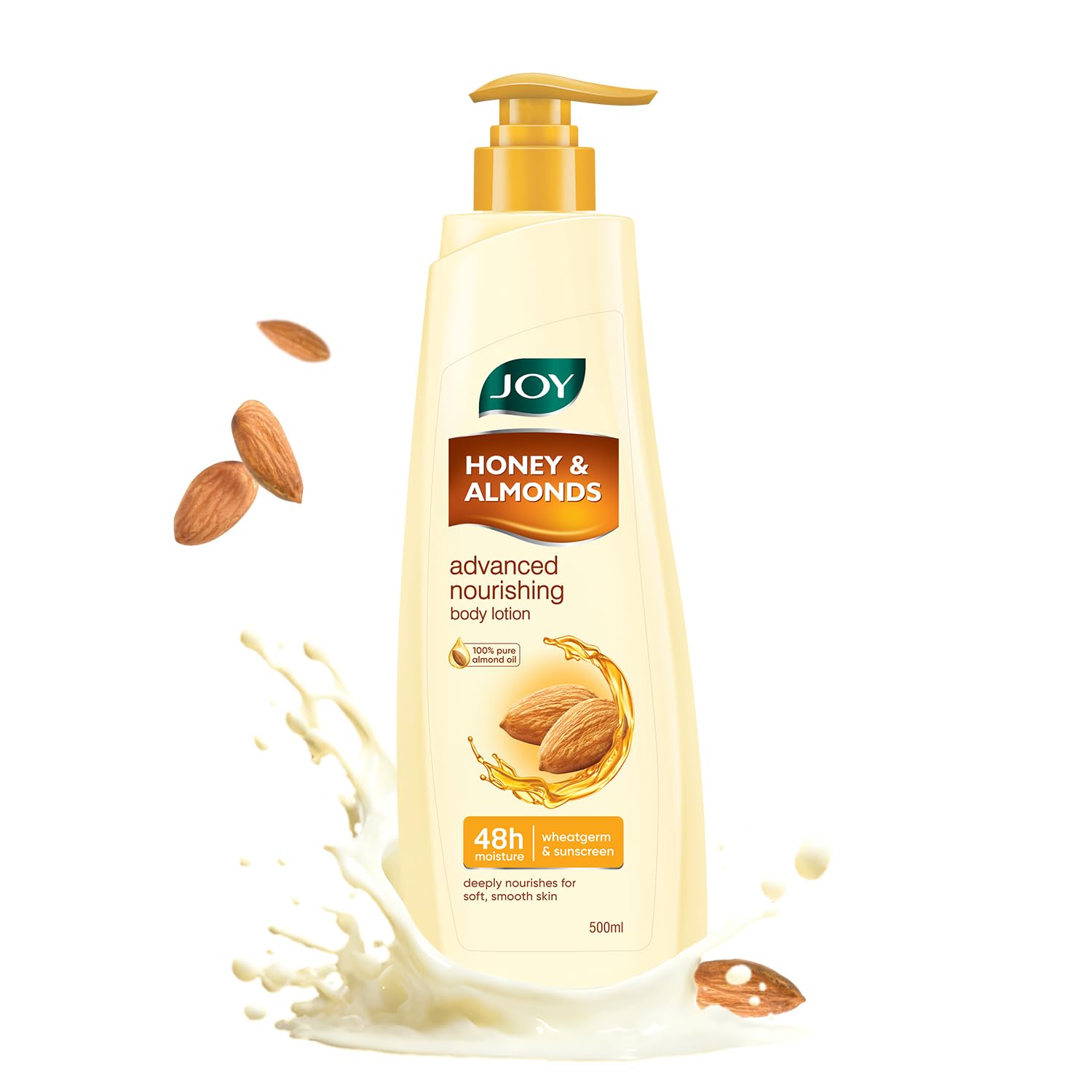 Front view of Joy Honey & Almonds body lotion bottle