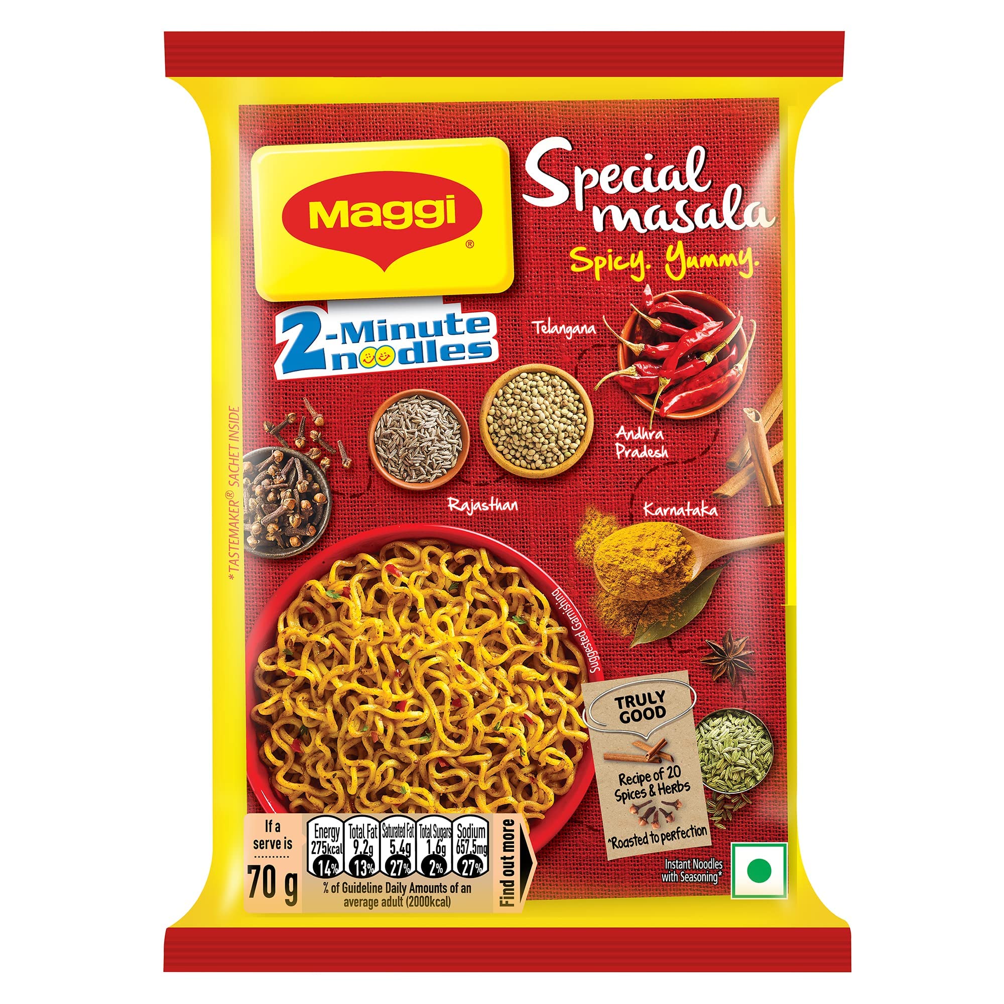 MAGGI 2-Minute Vegetarian Special Masala Instant Noodles, 70 g