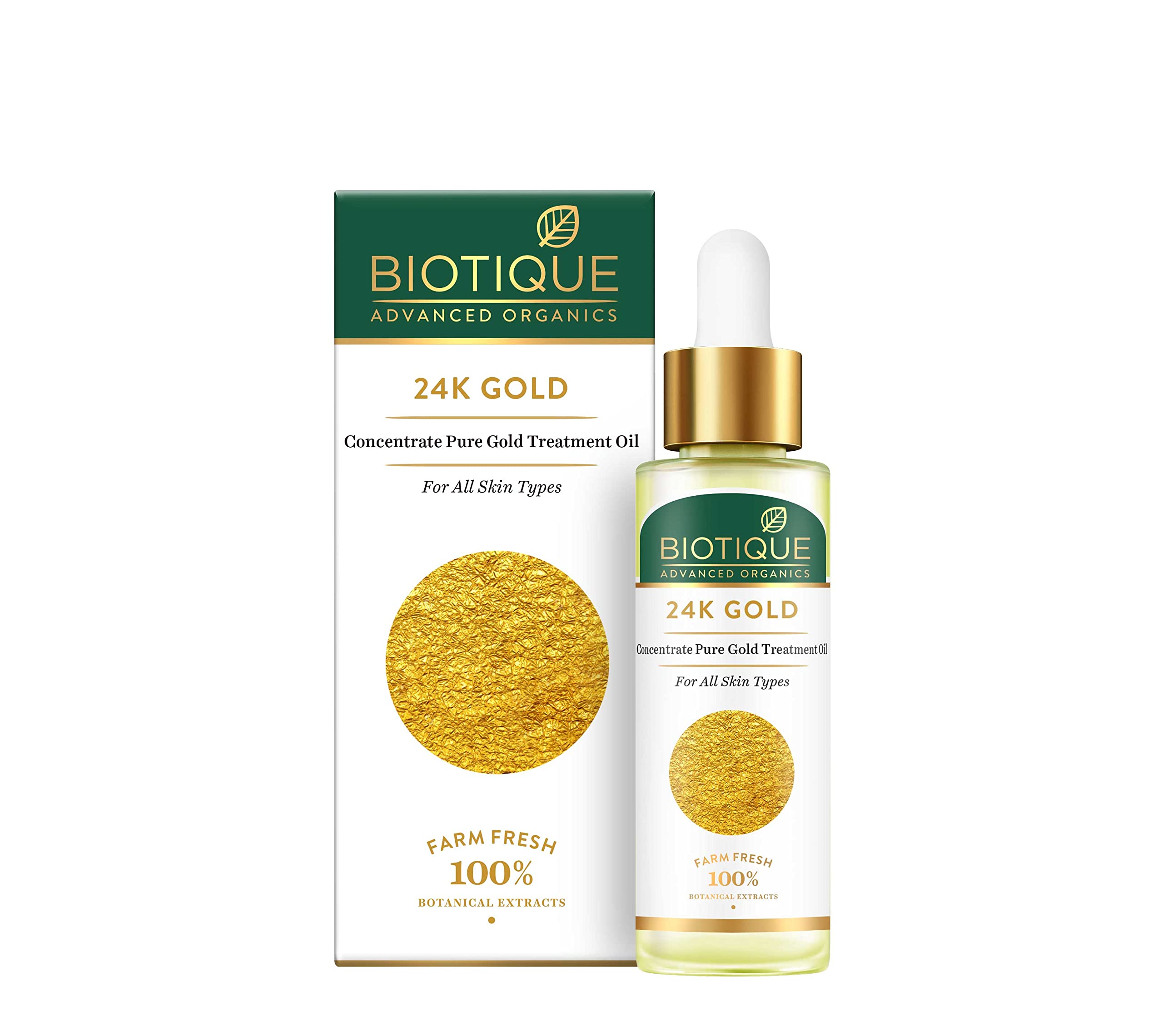 30 ml Biotique 24K gold face oil bottle packshot