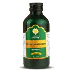 Front-facing bottle of KERALA Ayurveda Saraswath Arishtam 200 ml liquid