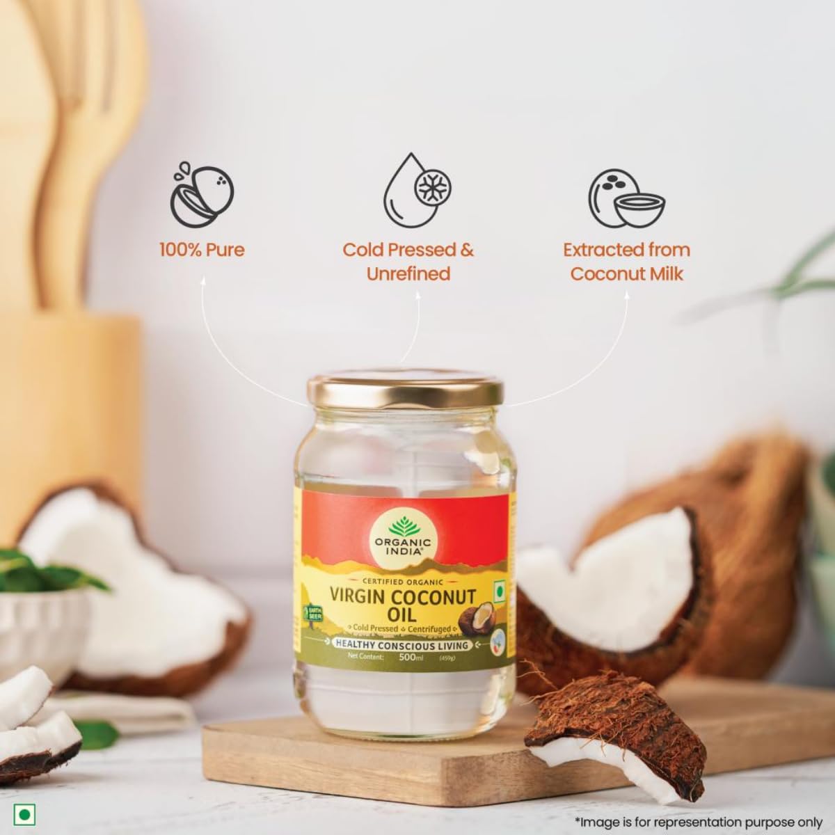 A TATA Product - Organic India Virgin Coconut Oil 500ml, Certified Organic, Lab Tested on 600+ Parameters, Cold Pressed, Extracted from Organically Grown Coconuts, Multipurpose Coconut Oil – view 2