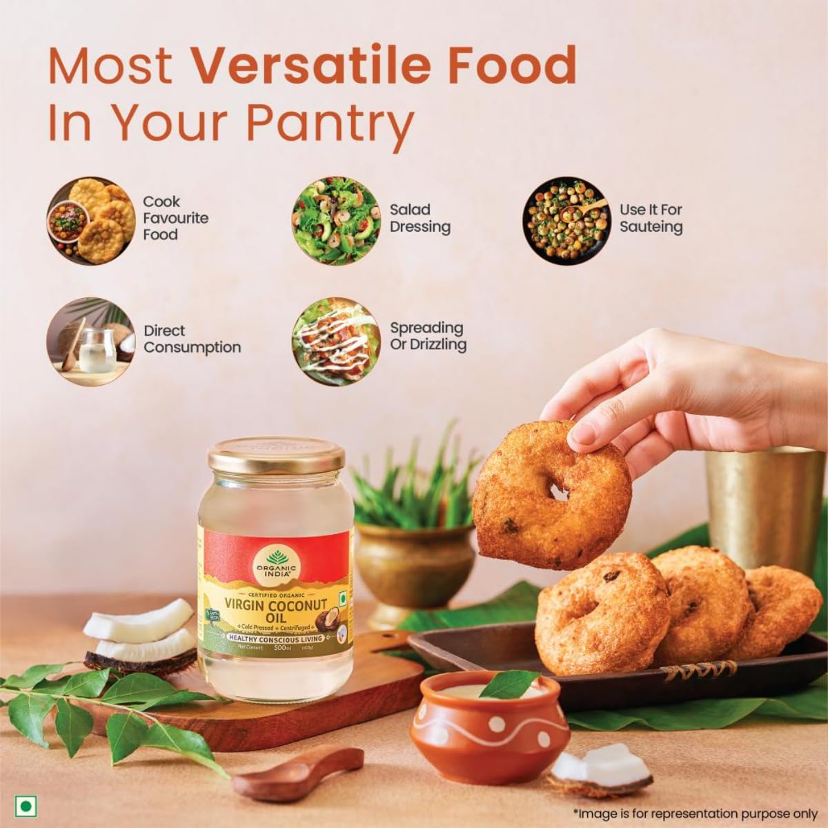 A TATA Product - Organic India Virgin Coconut Oil 500ml, Certified Organic, Lab Tested on 600+ Parameters, Cold Pressed, Extracted from Organically Grown Coconuts, Multipurpose Coconut Oil – view 5