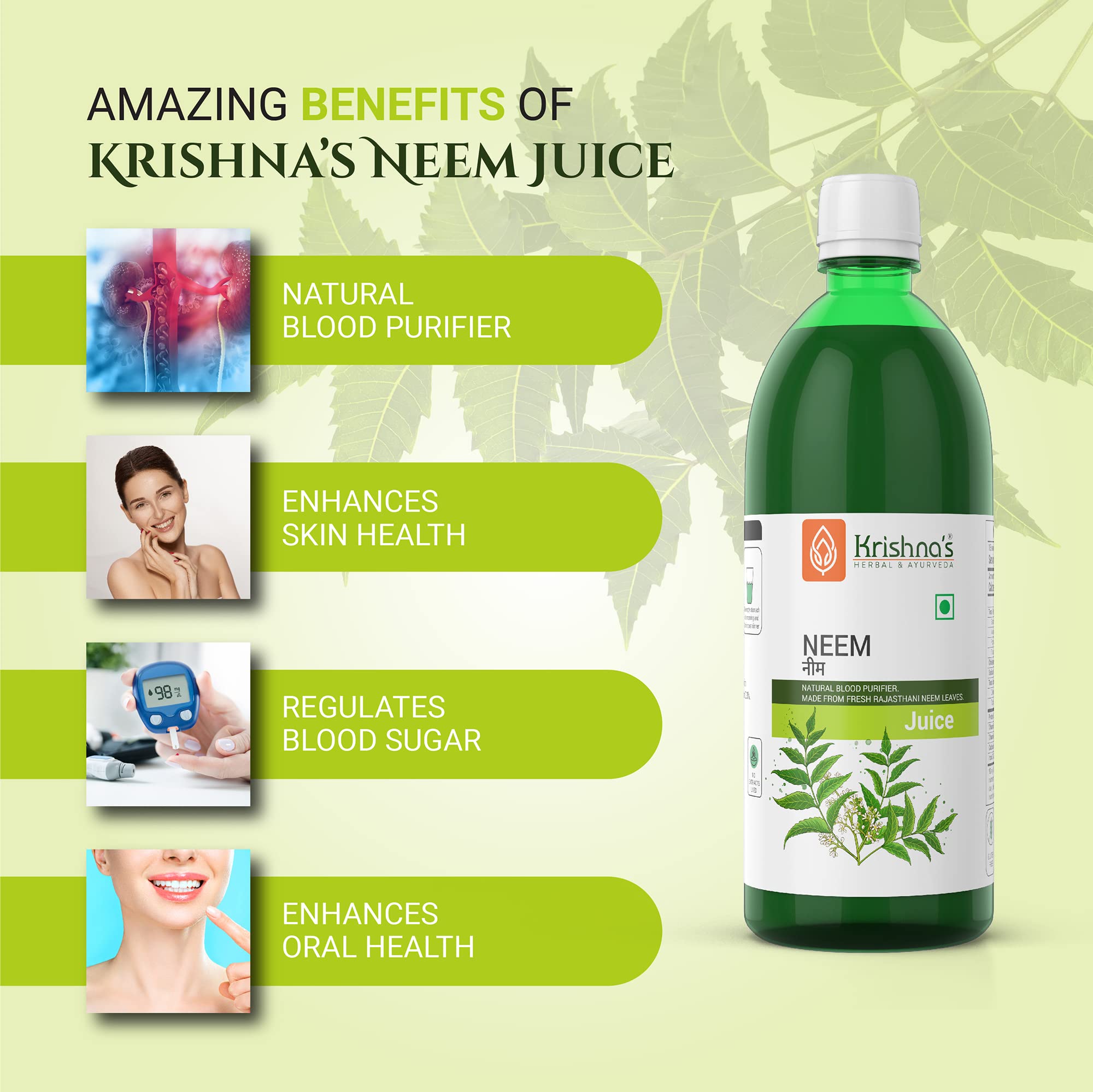 KRISHNA'S HERBAL & AYURVEDA Neem Juice 1000 Ml Hand Picked Fresh And Green Neem Leaves From Rajasthan – view 3