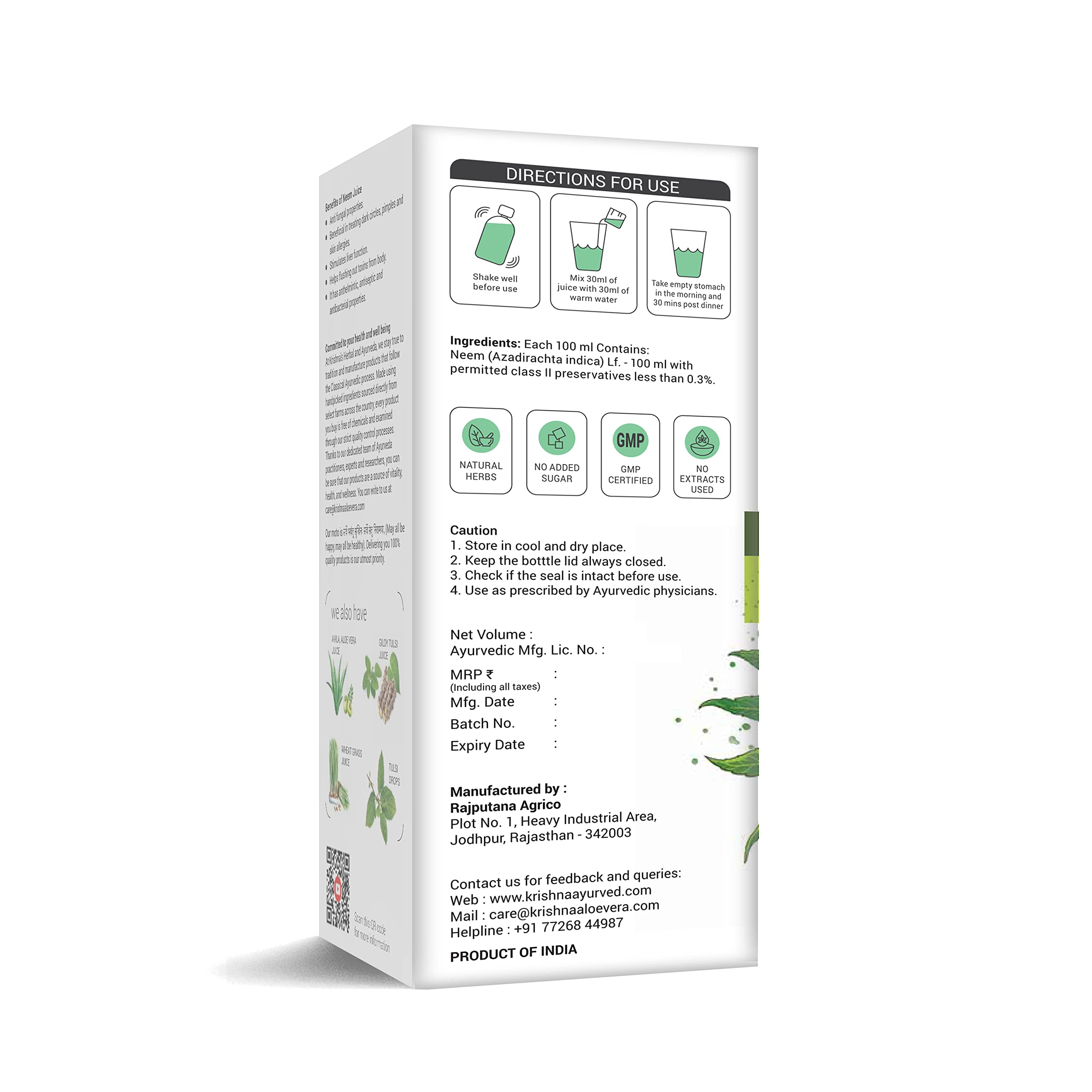 KRISHNA'S HERBAL & AYURVEDA Neem Juice 1000 Ml Hand Picked Fresh And Green Neem Leaves From Rajasthan – view 9