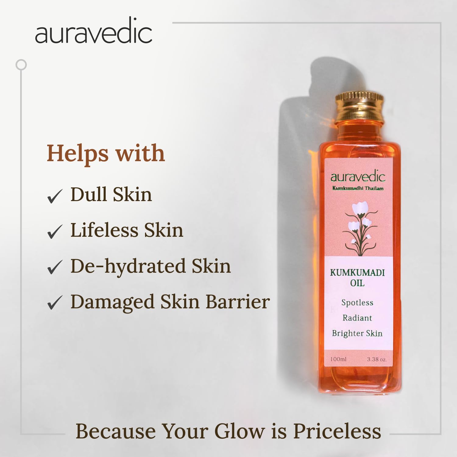 Auravedic Kumkumadi Oil For Face 100 Ml, Pack of 3, Kumkumadi Tailam Face Oil For Glowing Skin, Dark Spot Corrector Face Serum – view 4