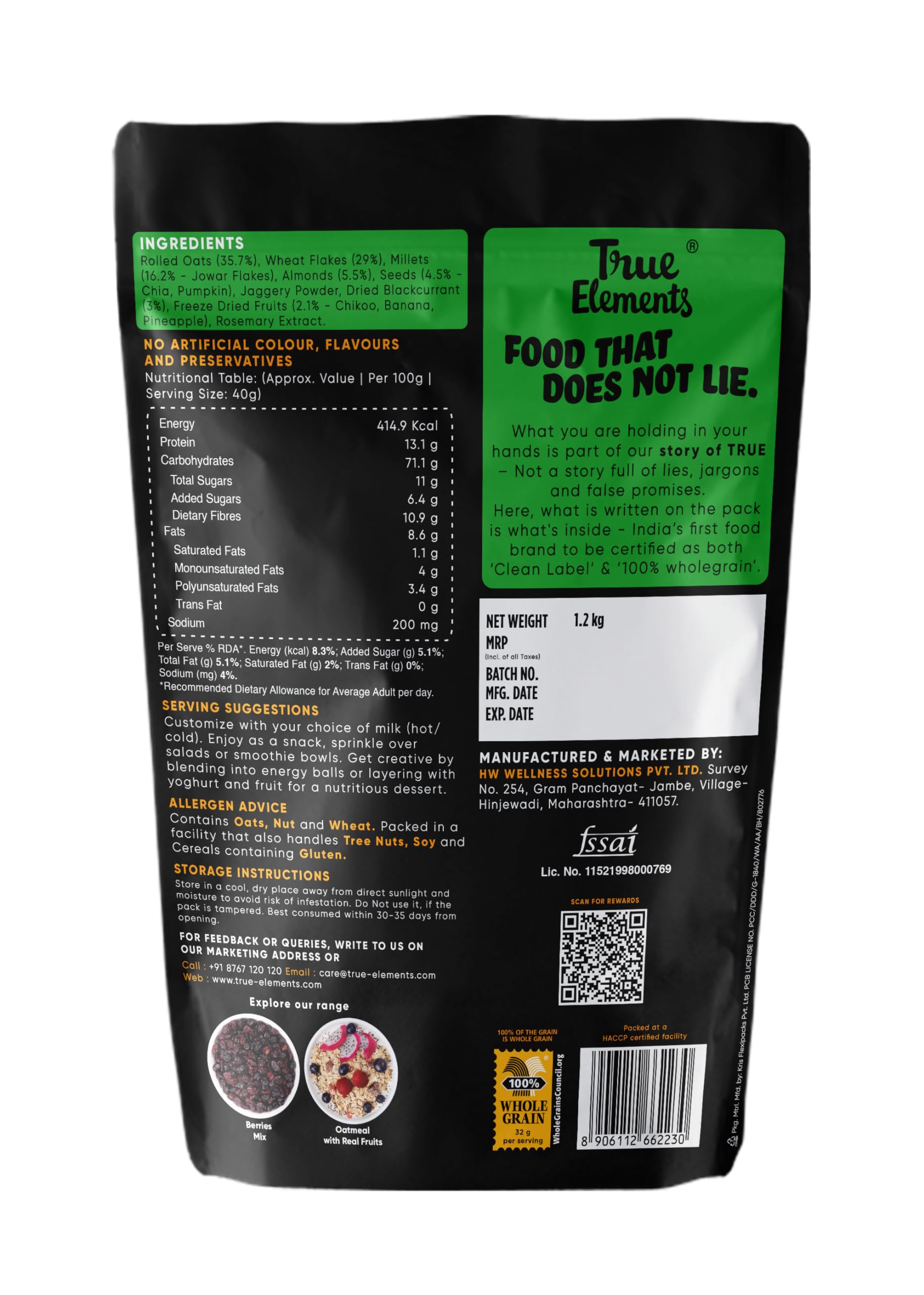 Muesli Fruit and Nuts 1.2kg by True Elements- With Real Fruits & Almonds – view 2