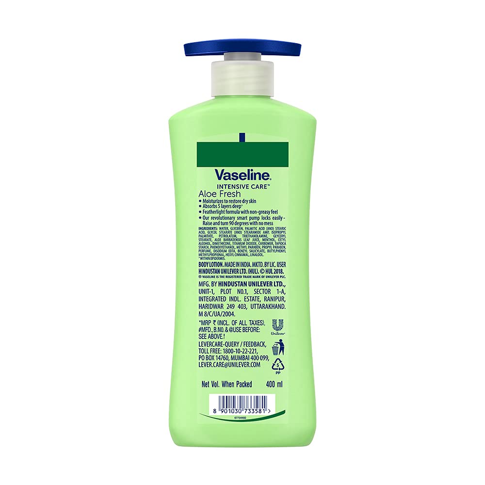 Vaseline Intensive Care, Aloe Fresh Hydrating Body Lotion, 400 ml, for Fresh, Hydrated Skin, with 100% Pure Aloe Vera Extract, for Dry, Rough Skin, for Men & Women – view 2