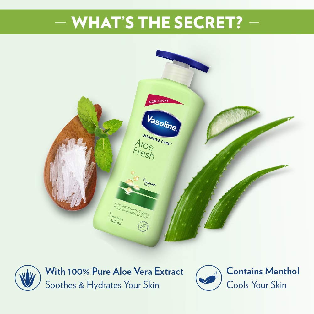Vaseline Intensive Care, Aloe Fresh Hydrating Body Lotion, 400 ml, for Fresh, Hydrated Skin, with 100% Pure Aloe Vera Extract, for Dry, Rough Skin, for Men & Women – view 3