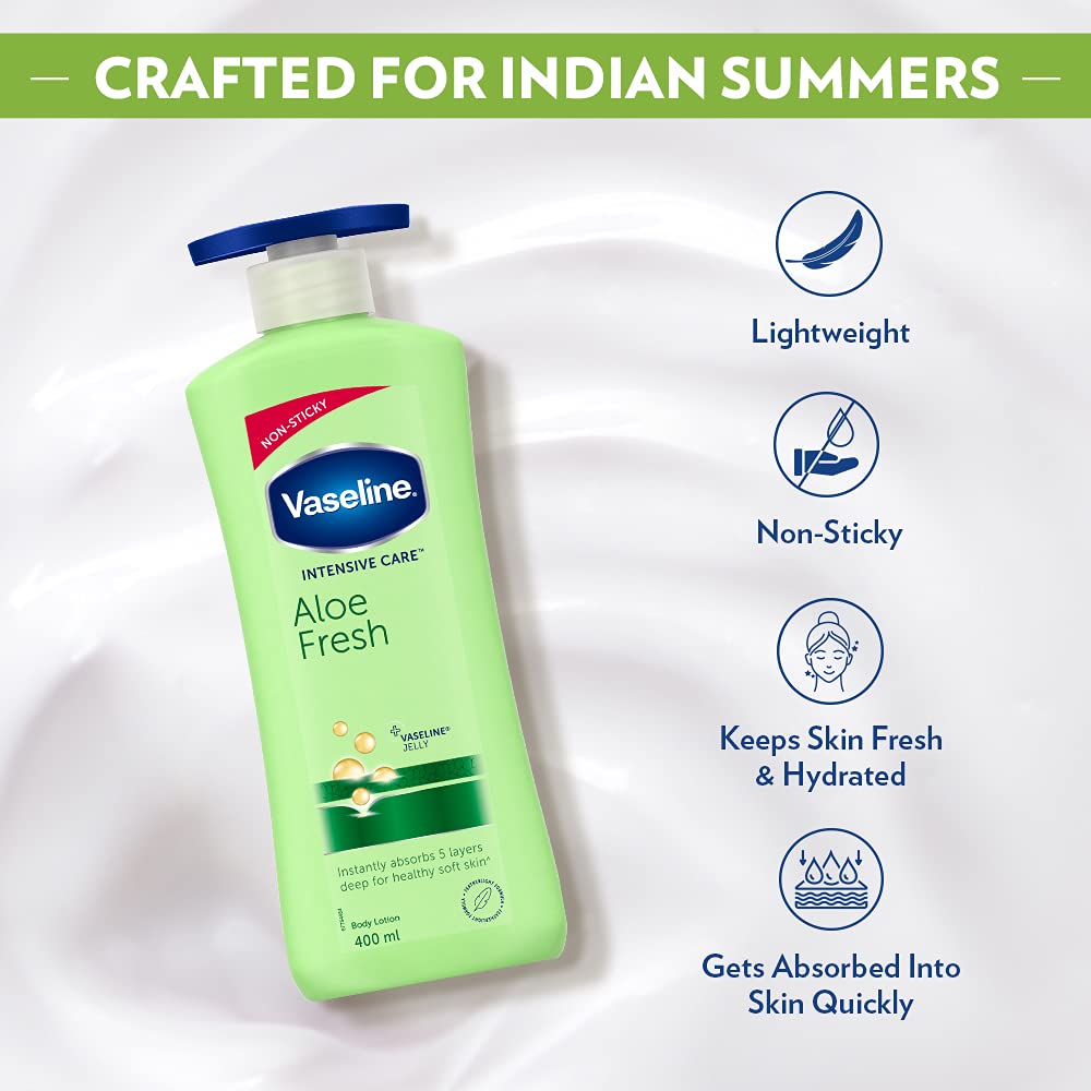 Vaseline Intensive Care, Aloe Fresh Hydrating Body Lotion, 400 ml, for Fresh, Hydrated Skin, with 100% Pure Aloe Vera Extract, for Dry, Rough Skin, for Men & Women – view 5