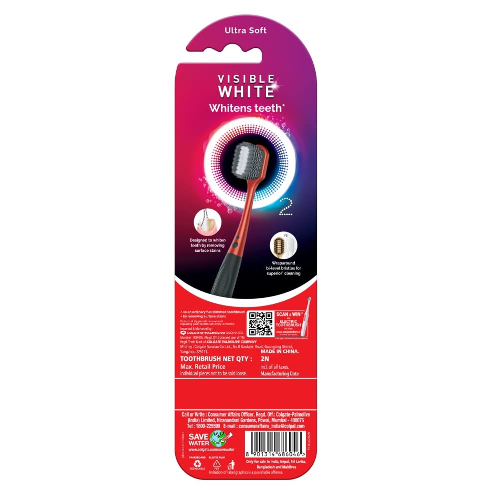 Colgate Visible White O2 Manual Toothbrush for adults- 2 Pcs, Helps prevent Bad Breath, Cavities, Enamel & Gum Problems. – view 9