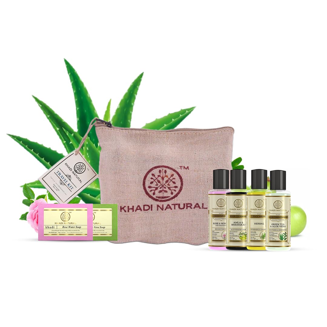 Khadi Natural travel set with shampoo soaps and moisturizer