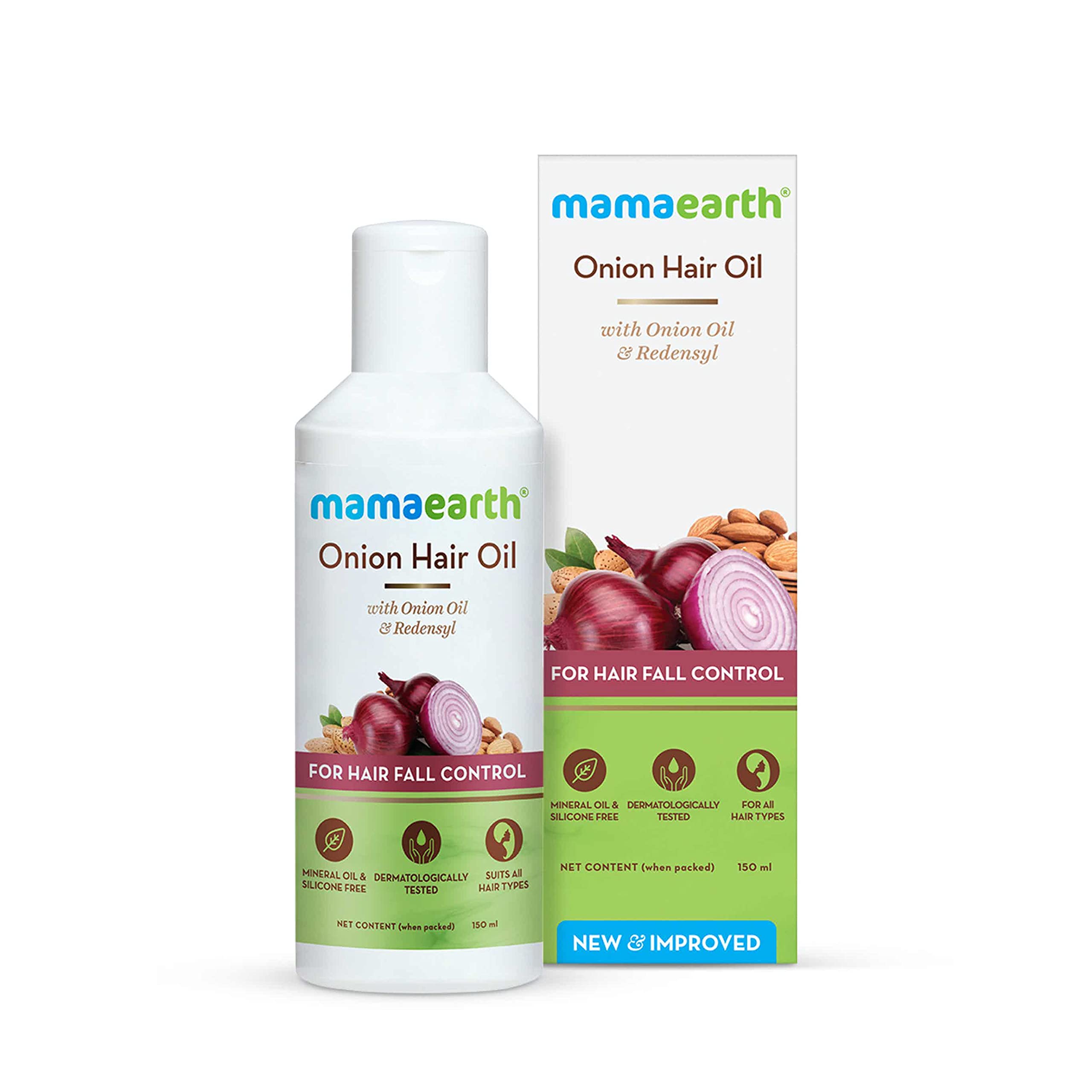 Front view of Mamaearth Onion Hair Oil 150ml bottle