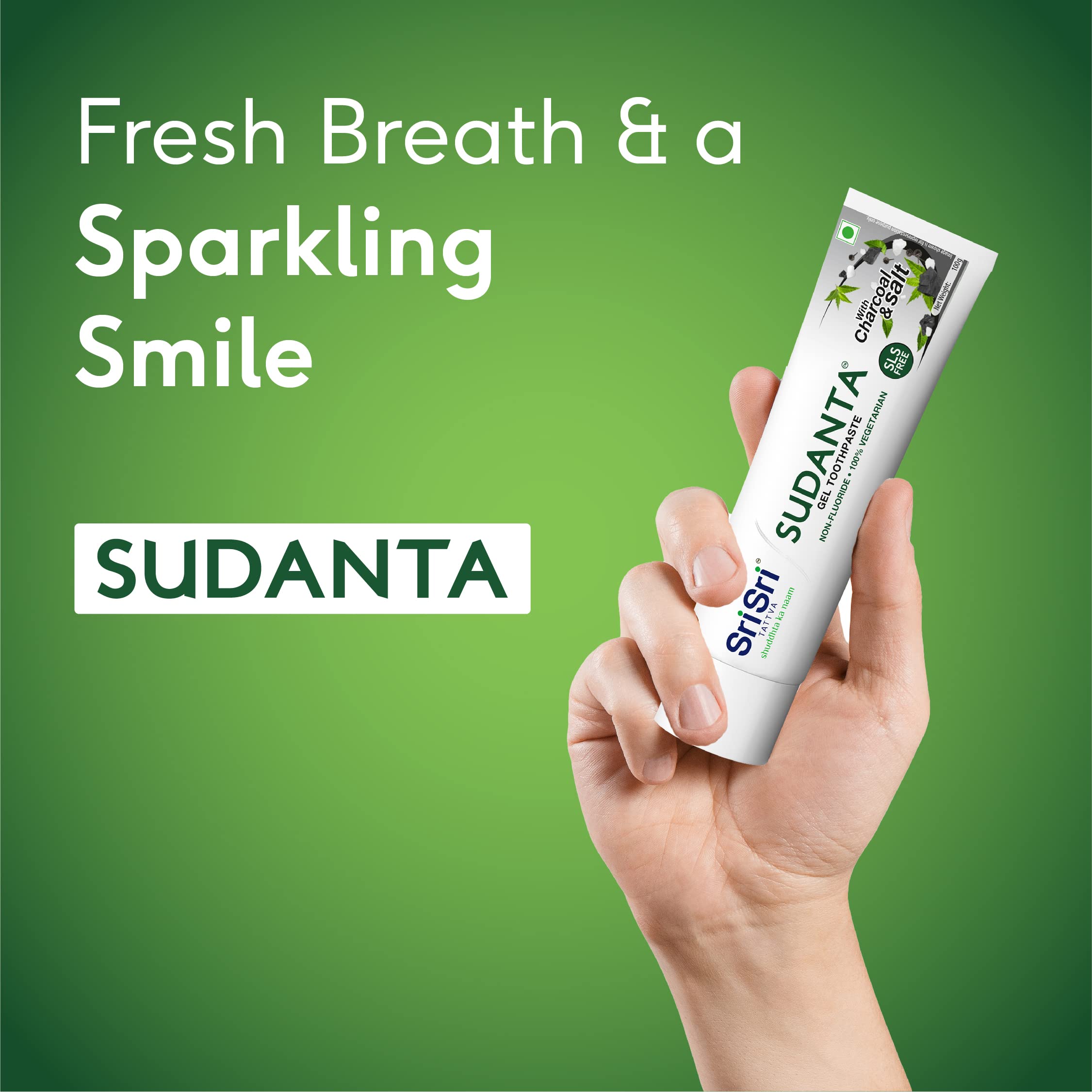 Sri Sri TATTVA shuddhta ka naam Sudanta Herbal Gel Toothpaste - All Natural, SLS Free, Fluoride Free Tooth Paste with Charcoal, Salt & More - 100g (Pack of 2), for Kids and Adults – view 8