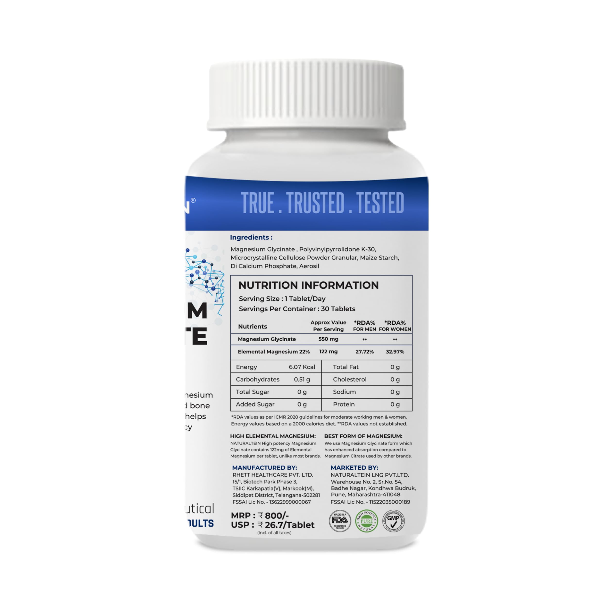 Naturaltein Magnesium Glycinate 550mg – view 3