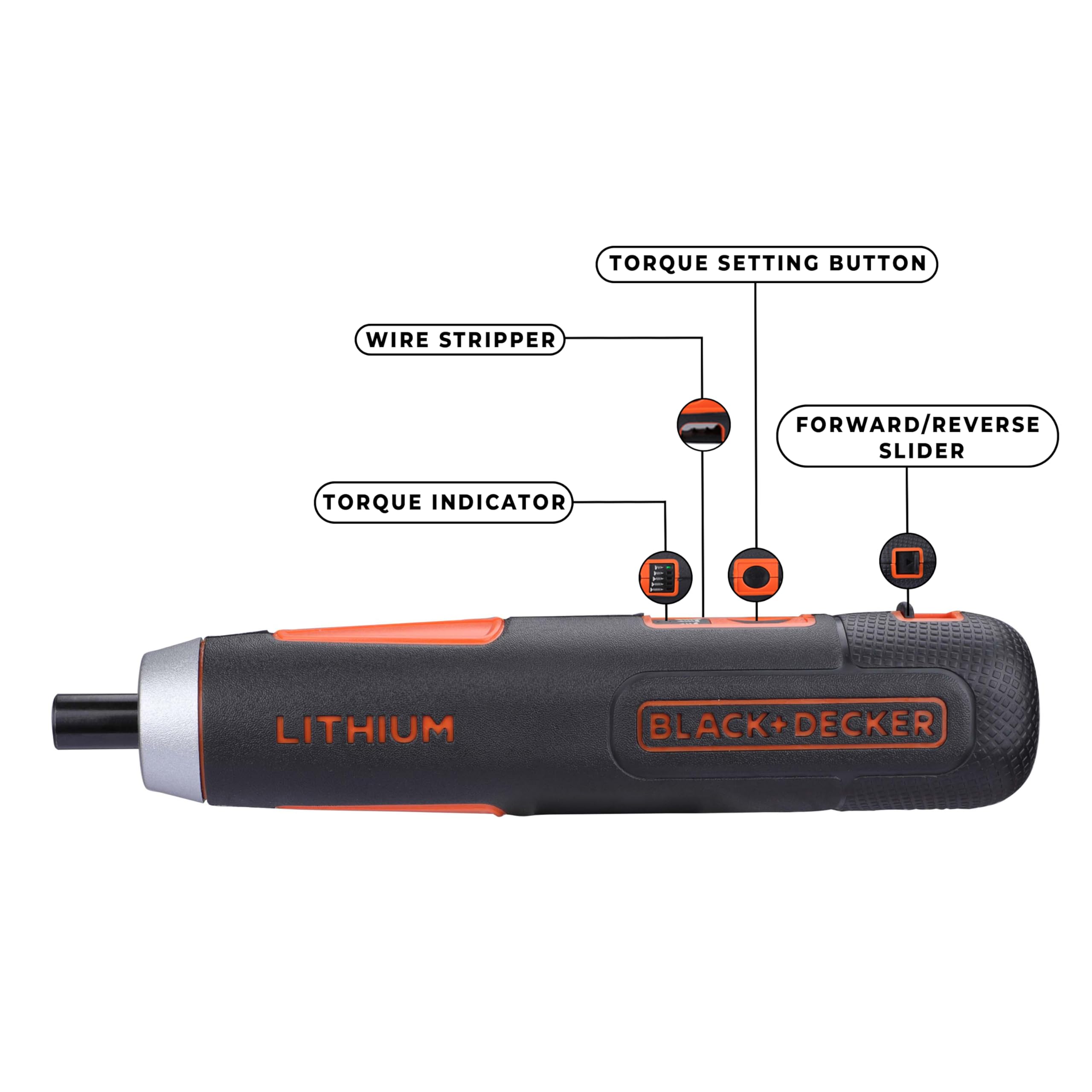 BLACK+DECKER BD40K27 4V 6.35mm Li-ion Cordless Screwdriver with E-Clutch and Intelligent Torque System with 2 LED Worklights & 27-Piece Accessories for Home & DIY Use, 1 Year Warranty, ORANGE & BLACK – view 3