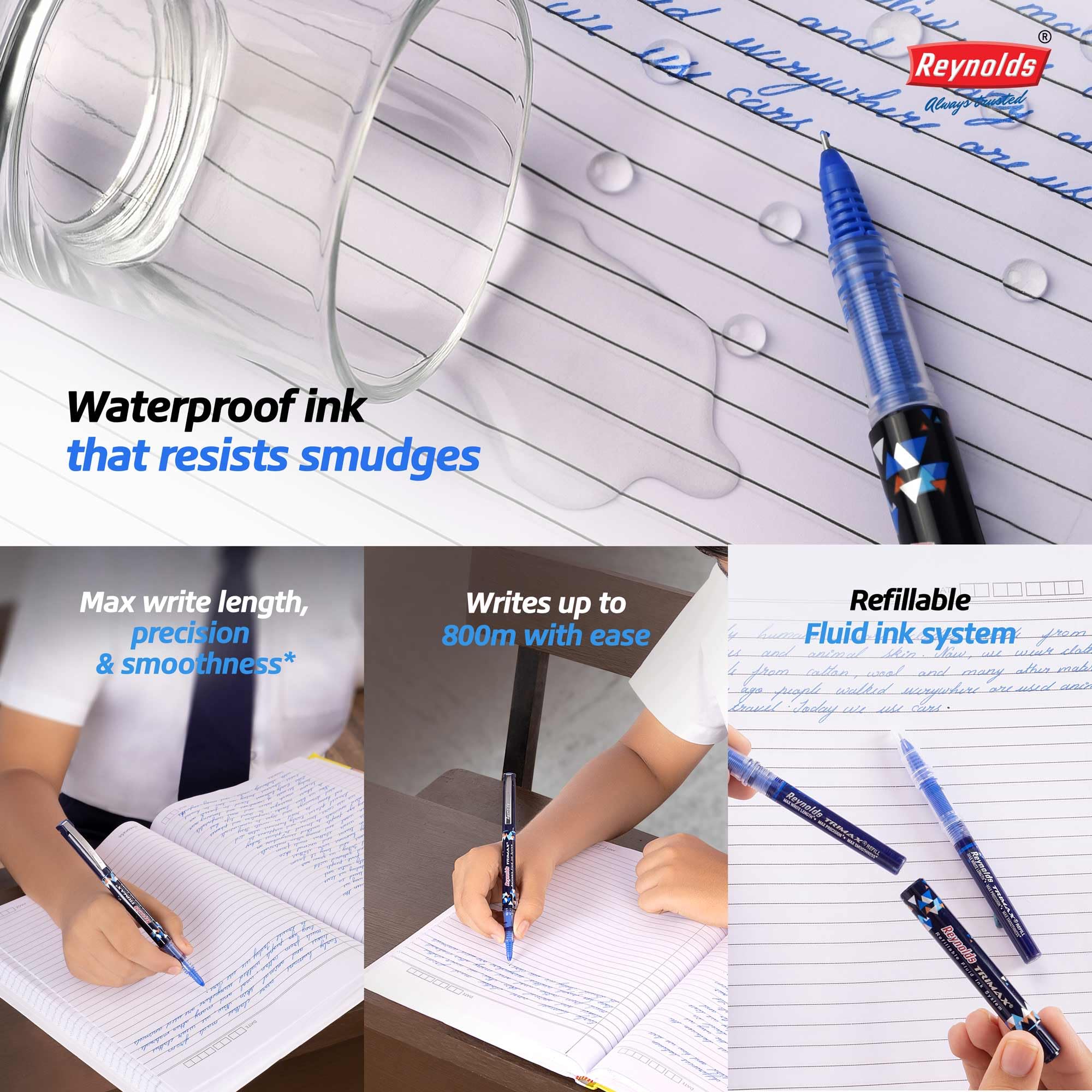 Reynolds TRIMAX RollerBall Pen SET - 5 PENS (3 BLUE 1 BLACK 1 RED) – view 2