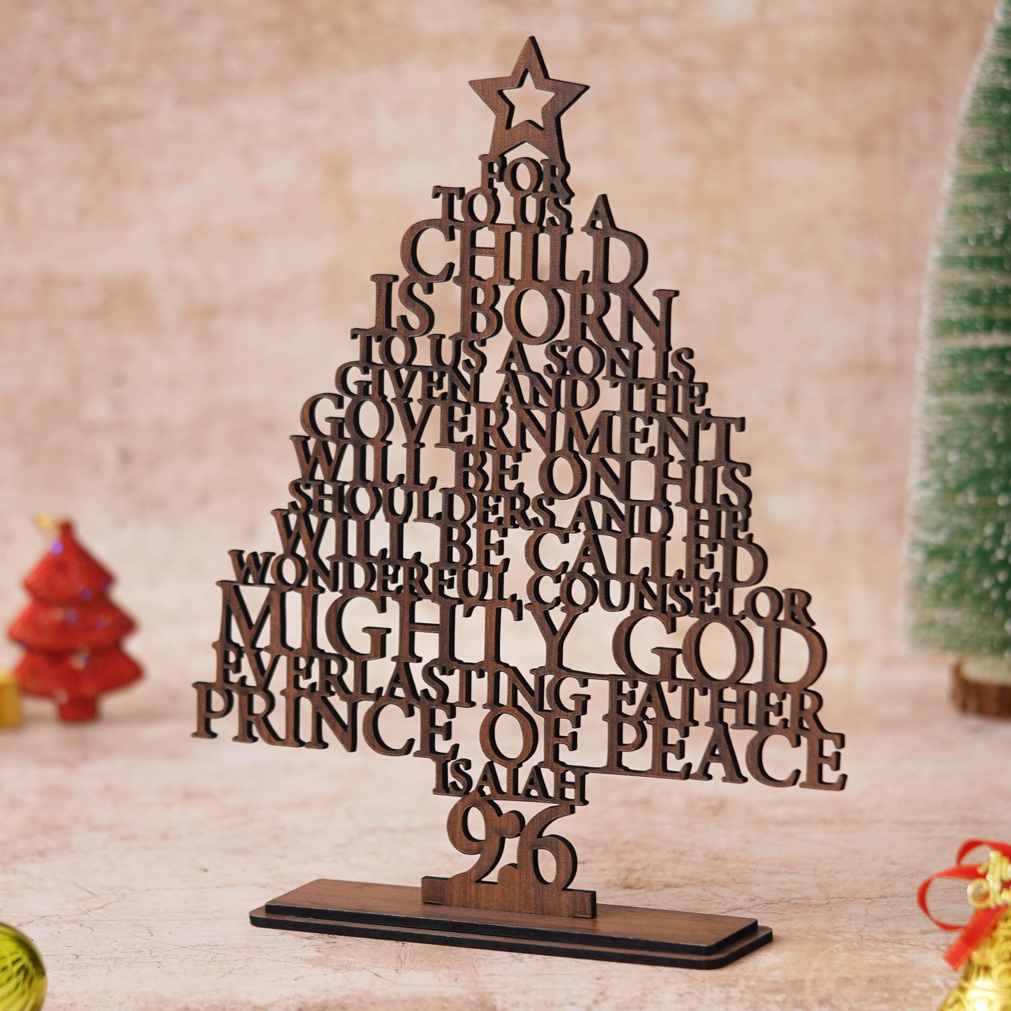 eCraftIndia Brown Wooden Isaiah 9:6 Christmas Tree for Table Home Living Room Office – view 2